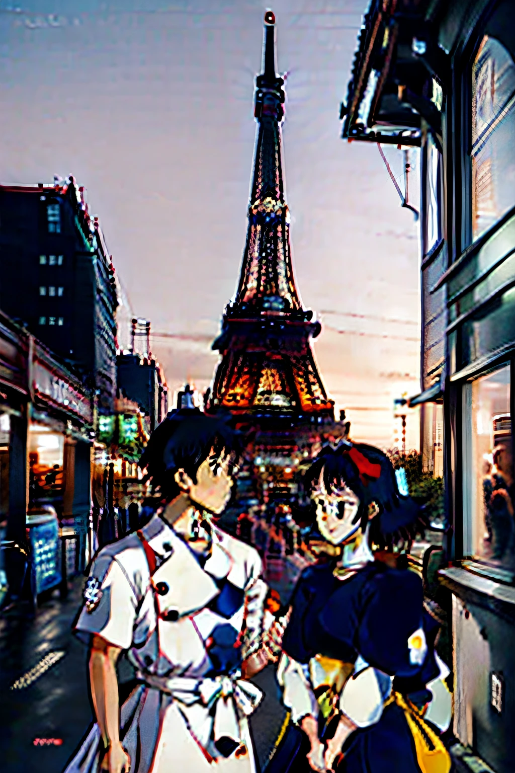 Morilan and Kudo Shinichi（a young man and a woman），Under Tokyo Tower，Clear moonlight，Eye-to-eye confession