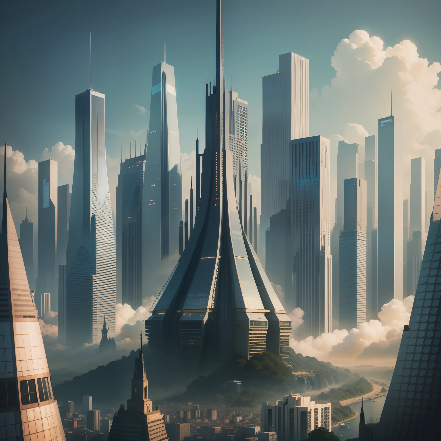 cyberpunked　epcot　Megacities　Huge castle　SF City of the Future　Huge skyscrapers　top-quality　​masterpiece　超A high resolution　dream　Beautiful world