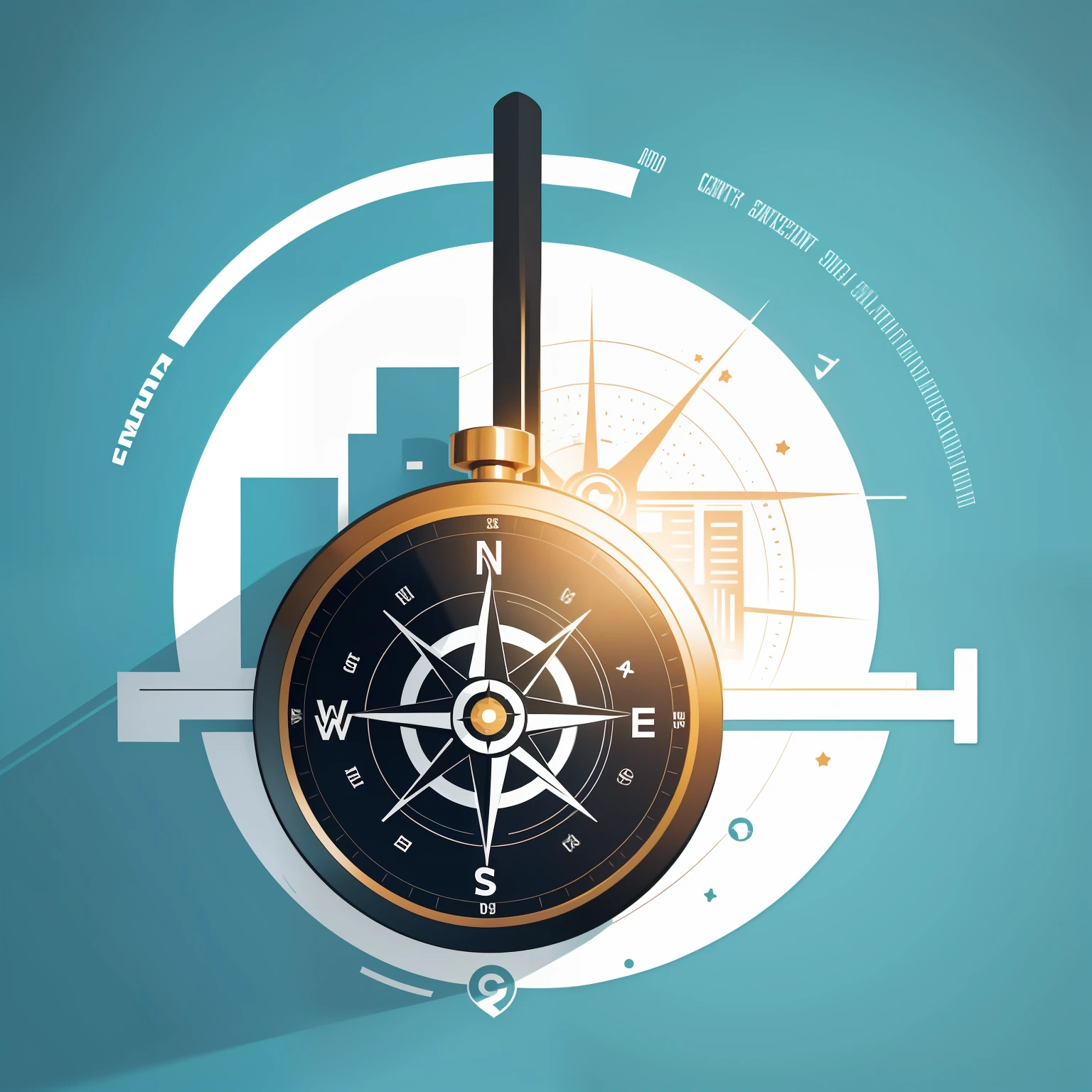 Logo, website, compass, vector, line art, inspired, design, very simple, symerty, cartoon like, with text, mix with city look