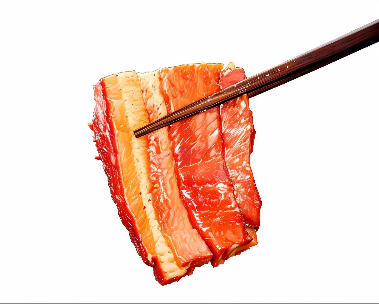 Chopsticks are used to hold a piece of bacon, pork meat, Bacon, Meat texture, koji morimoto shinjuku, raw pork, juicy meat, author：Yi Zaiwan, eating meat, Meat, shot on nikon z9, Asao Urata, Photo taken with Nikon D 7 5 0, Photo taken with Nikon D750, ham