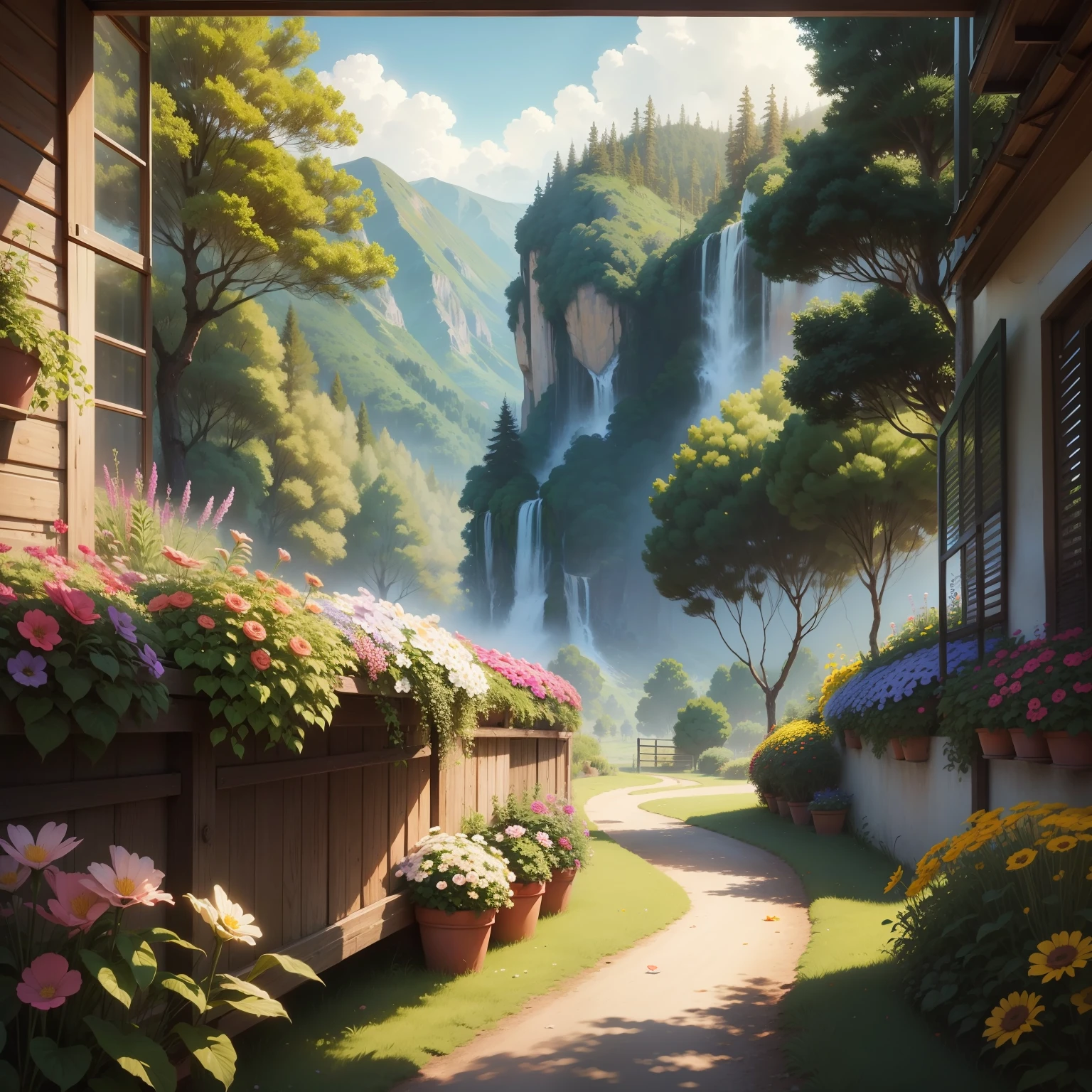 Paisagem, quadro, flores, paraiso