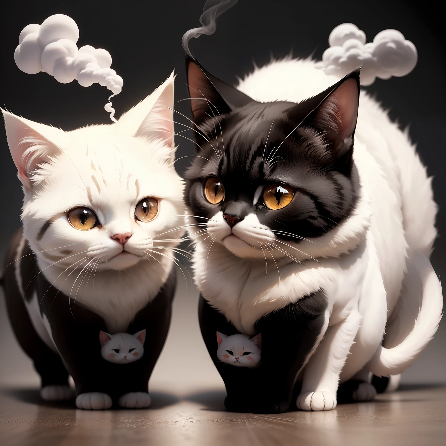 catss、kawaii、charicature、White and black pattern、Smoke tube tobacco、bitter、High-quality image quality