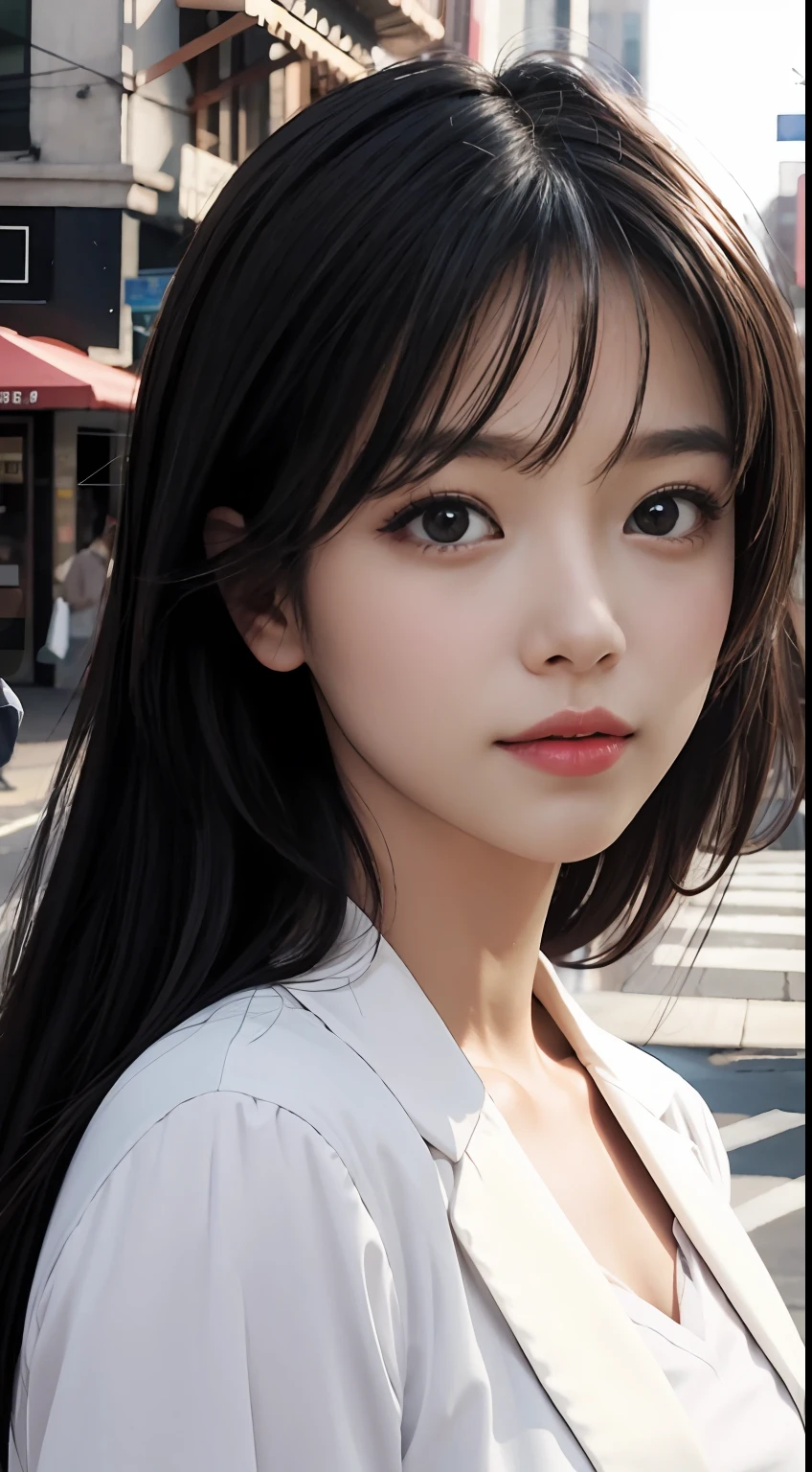 (top-quality:0.8)、perfect anime illustration、Extreme close-up portrait of beautiful woman walking in city