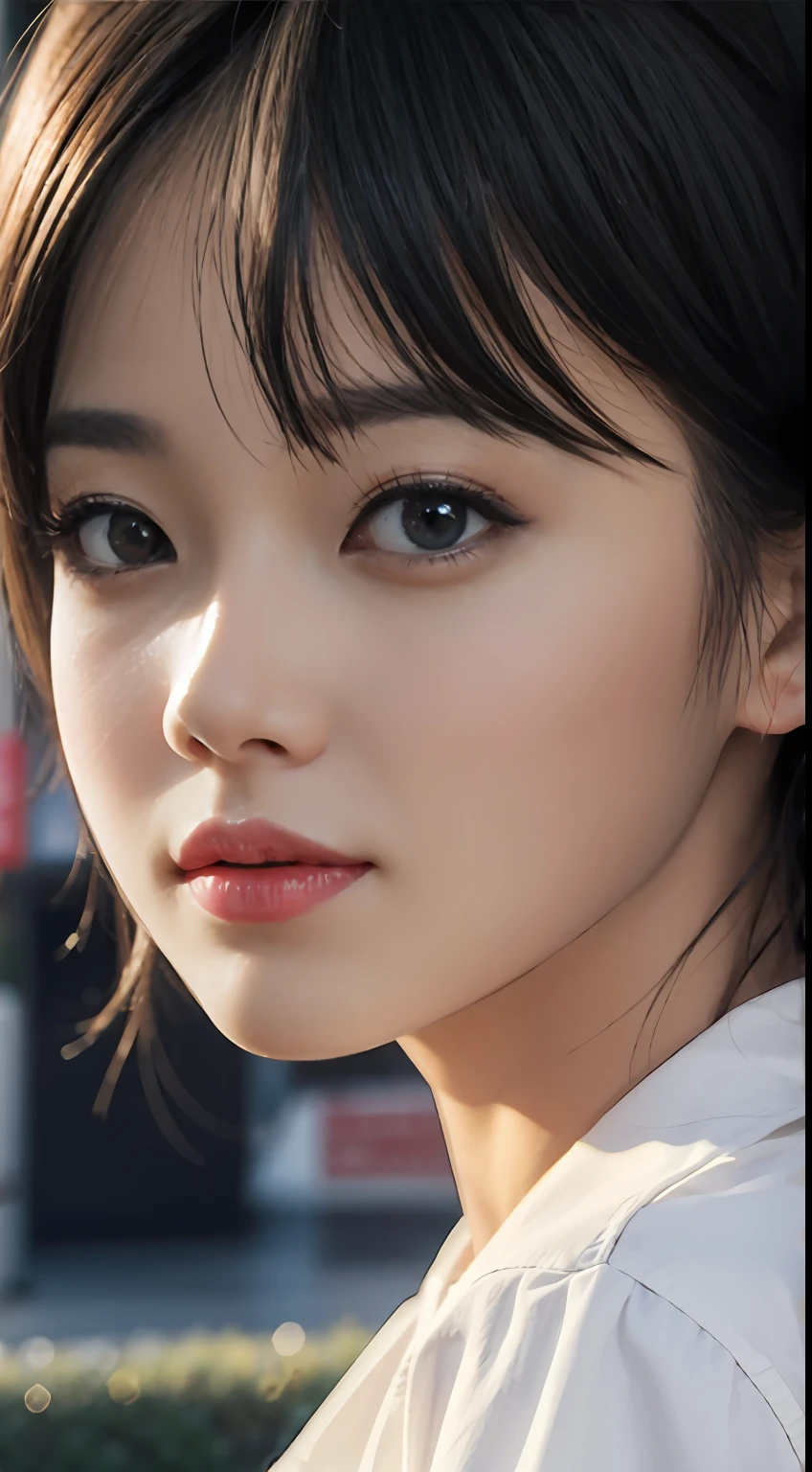 (top-quality:0.8)、perfect anime illustration、Extreme close-up portrait of beautiful woman walking in city