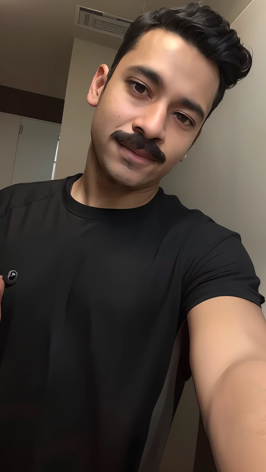 arafed man with a mustache and a black shirt posing for a picture, with accurate face, around 1 9 years old, very very low quality picture, with kind face, candid picture, portait photo profile picture, front profile!!!!, facebook profile picture, selfie photo, without beard, with lovely look, old picture, good looking face, desaturated!!