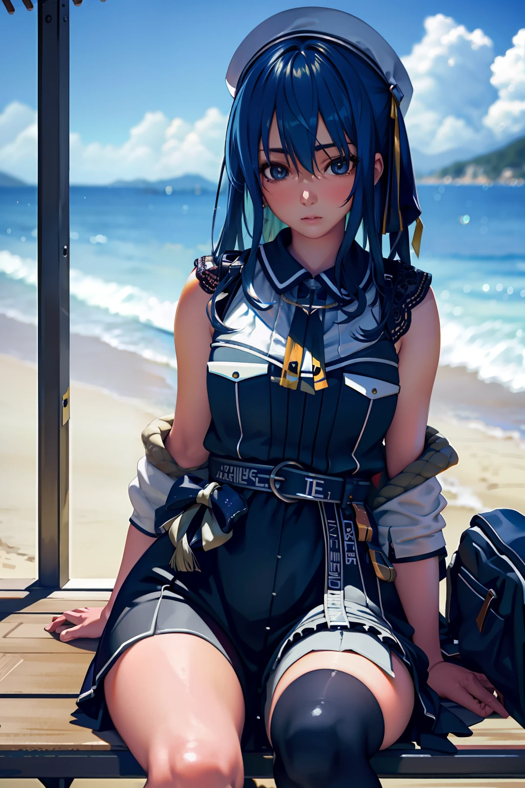 “(tmasterpiece,k hd,hyper HD,4K)brunette color hair, Japanese girl,比基尼,to emphasize ,whitethighhighs,soft thighs,Glossy thighs,sentado na praia,Face-to-face perspective,(From the angle below),Sit on a beach chair,sitting in front,Crotch zoom camera,full bodyesbian,Head down and sleepy-eyed,looking at the viewer only", best qualtiy, hyper HD, (realisticlying:1.4),, A high resolution, the detail, RAW photogr, Sharp Re, Nikon D850 Film Stock Photo by Jefferies Lee 4 Kodak Portra 400 Camera F1.6 shots, Rich colors, ultra-realistic vivid textures, Dramatic lighting, Unreal Engine Art Station Trend, cinestir 800,