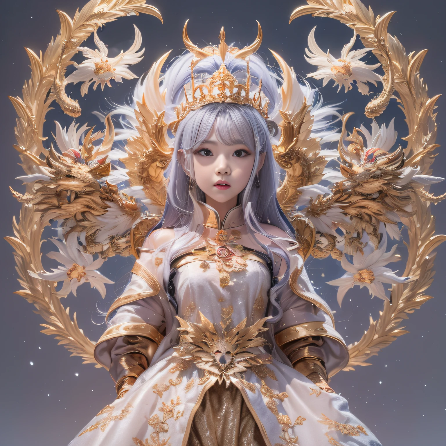 16k(tmasterpiece,k hd,hyper HD,16k)short detailed hair,Vintage train sleeper area,Snow Circle Girl ,Two Golden Dragon Protectors (realisticlying:1.4),Python robe,Purple-pink tiara,Snowflakes fluttering,The background is pure, A high resolution, the detail, RAW photogr, Sharp Re, Nikon D850 Film Stock Photo by Jefferies Lee 4 Kodak Portra 400 Camera F1.6 shots, Rich colors, ultra-realistic vivid textures, Dramatic lighting, Unreal Engine Art Station Trend, cinestir 800,