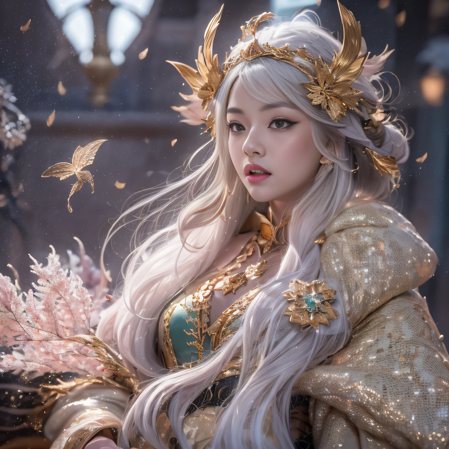 16k(tmasterpiece,k hd,hyper HD,16k)short detailed hair,Vintage train sleeper area,Snow Circle Girl ,Two Golden Dragon Protectors (realisticlying:1.4),Python robe,Purple-pink tiara,Snowflakes fluttering,The background is pure, A high resolution, the detail, RAW photogr, Sharp Re, Nikon D850 Film Stock Photo by Jefferies Lee 4 Kodak Portra 400 Camera F1.6 shots, Rich colors, ultra-realistic vivid textures, Dramatic lighting, Unreal Engine Art Station Trend, cinestir 800,