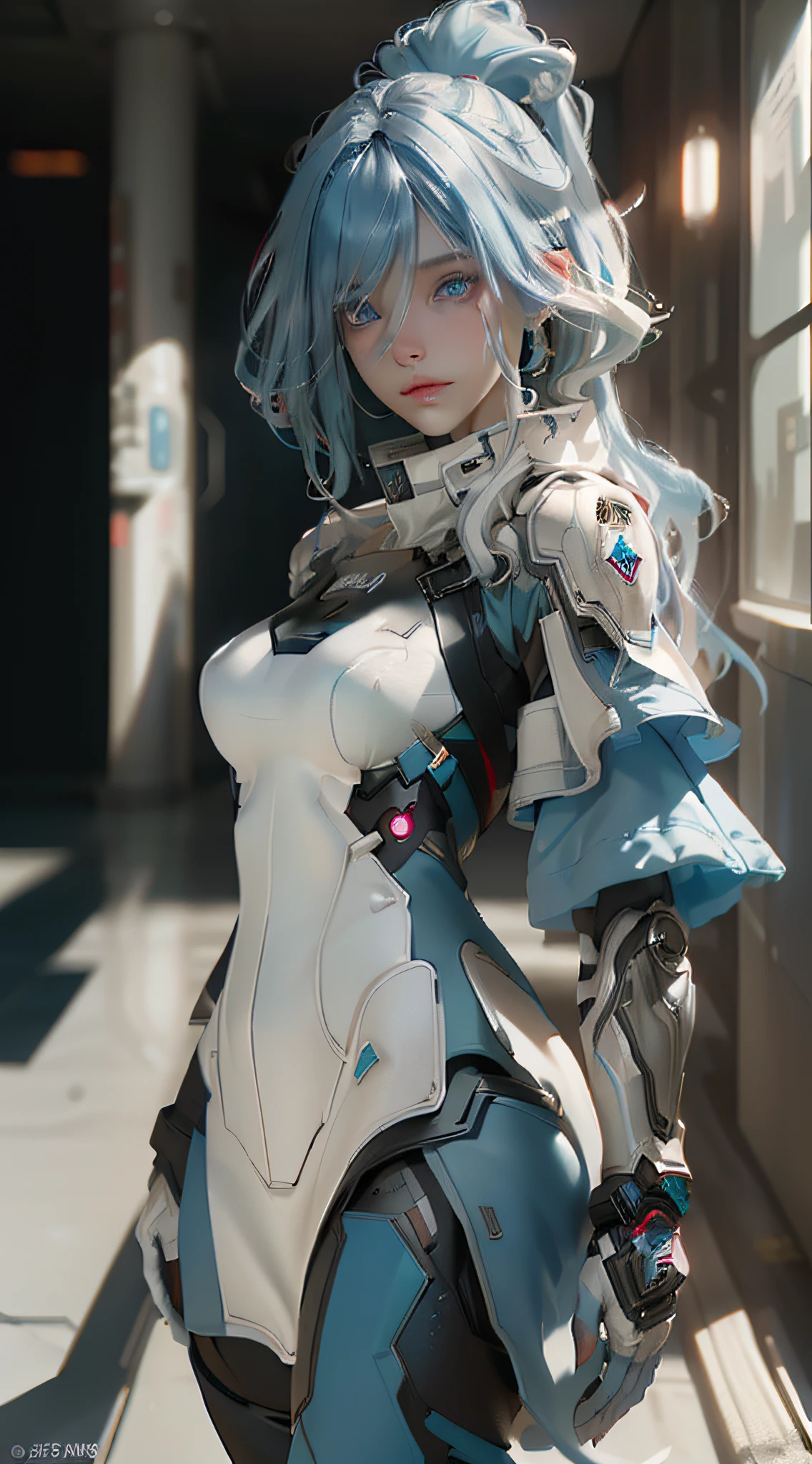 ((best qualtiy)), ((tmasterpiece)), (the detail:1.4), 3D, A beautiful cyberpunk female image,blue hairs,Pink eyes,white colored eyelashes,HDR(HighDynamicRange),Ray traching,NVIDIA RTX,Super-Resolution,Unreal 5,Subsurface scattering、PBR Texture、post-proces、Anisotropy Filtering、depth of fields、maximum definition and sharpness、Many-Layer Textures、Albedo e mapas Speculares、Surface Coloring、Accurate simulation of light-material interactions、perfectly proportions、Octane Render、Two-colored light、largeaperture、Low ISO、White balance、the rule of thirds、8K RAW、