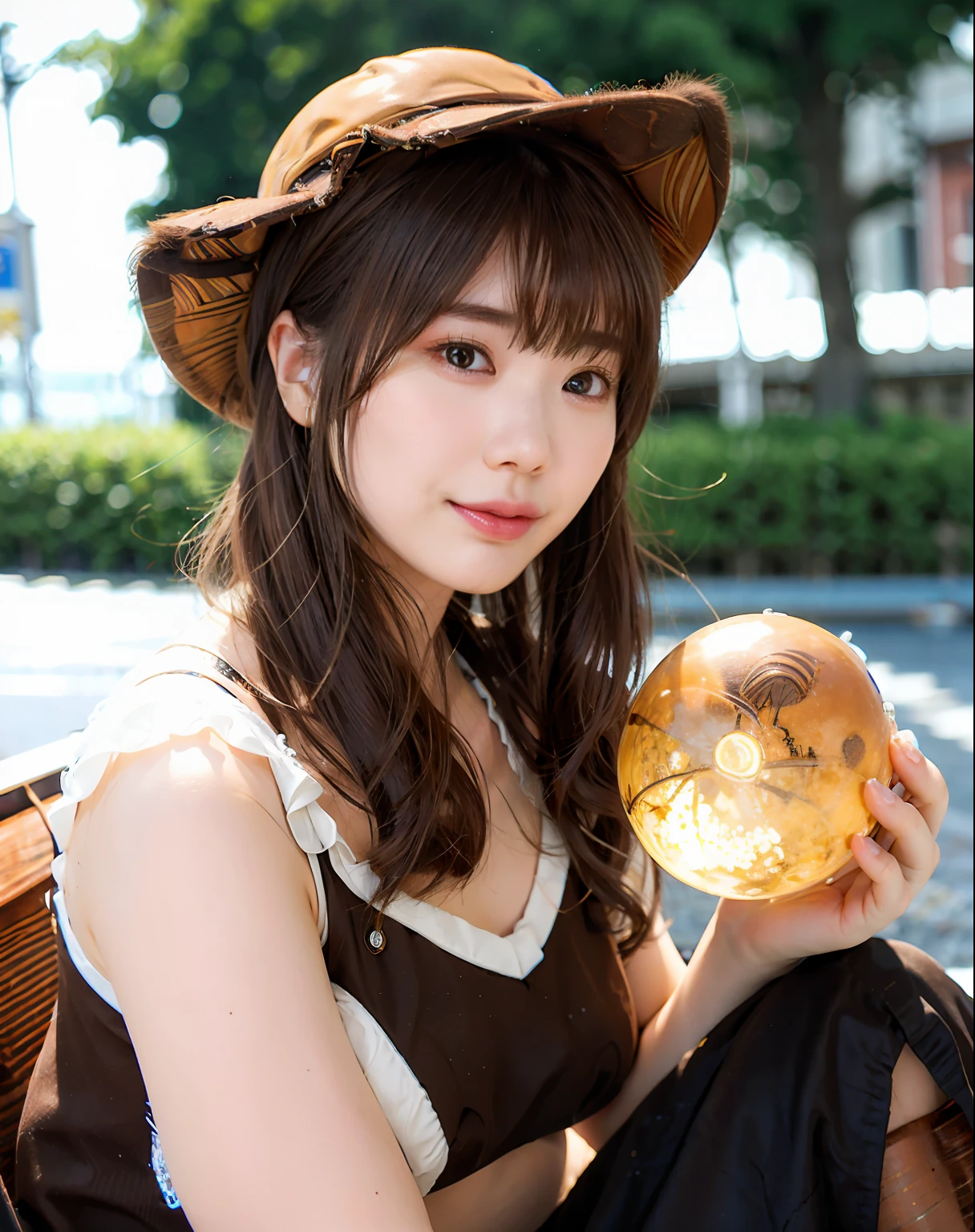 top-quality、Photorealsitic、8k、hight resolution、女の子 1 a person、femele、(dent in the skin)、(large full breasts)、(profetional lighting、bokeh dof)、(street)、(a person々、crowd:0.6)、rinka、(natta:1.2)、 (Brown hair:2.0)、(Black tops:1.5)、(portlate:0.6)、a gorgeous、Bloom、(Floating hair)、(Particles of light、lensflare、Luminous particles:0.6)、(dynamicposes:1.2)、softlighting、jeans、Bucket Hat、Nail、False lashes