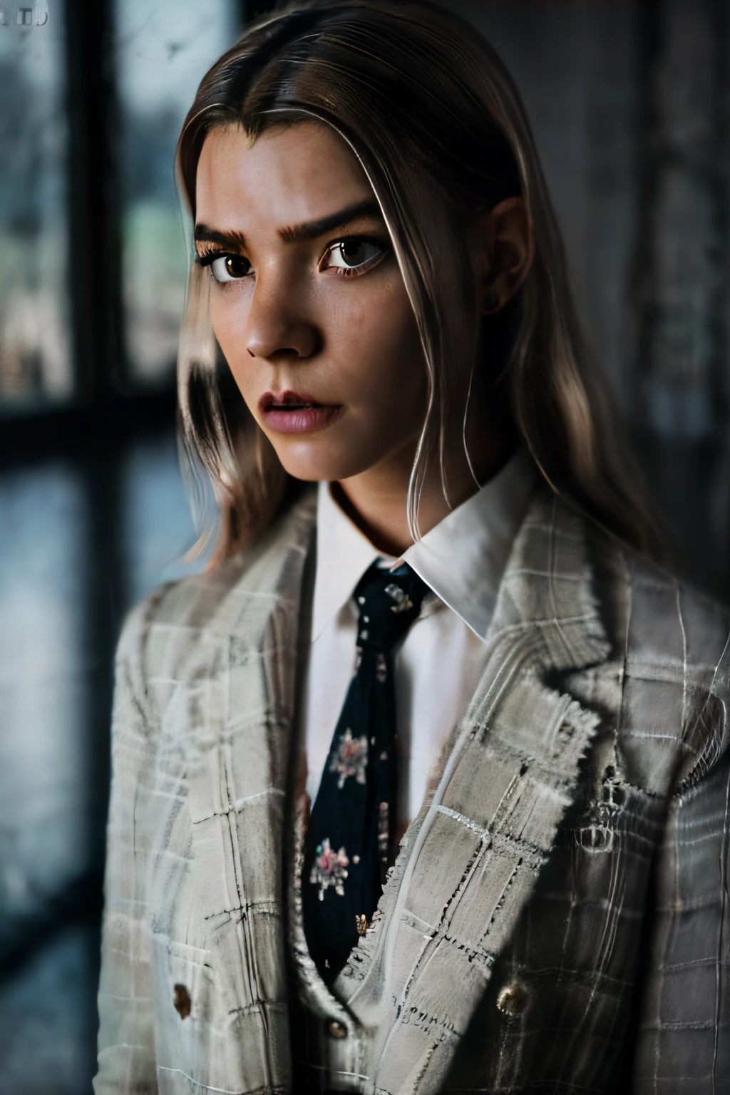 RAW photo, young woman, wearing a tie, slender fingers, school, indoors, (soothing tones:1.25), (hdr:1.25), (artstation:1.2), dramatic, (intricate details:1.14), (hyperrealistic 3d render:1.16), (filmic:0.55), (rutkowski:1.1), (faded:1.3), bad-hands-5