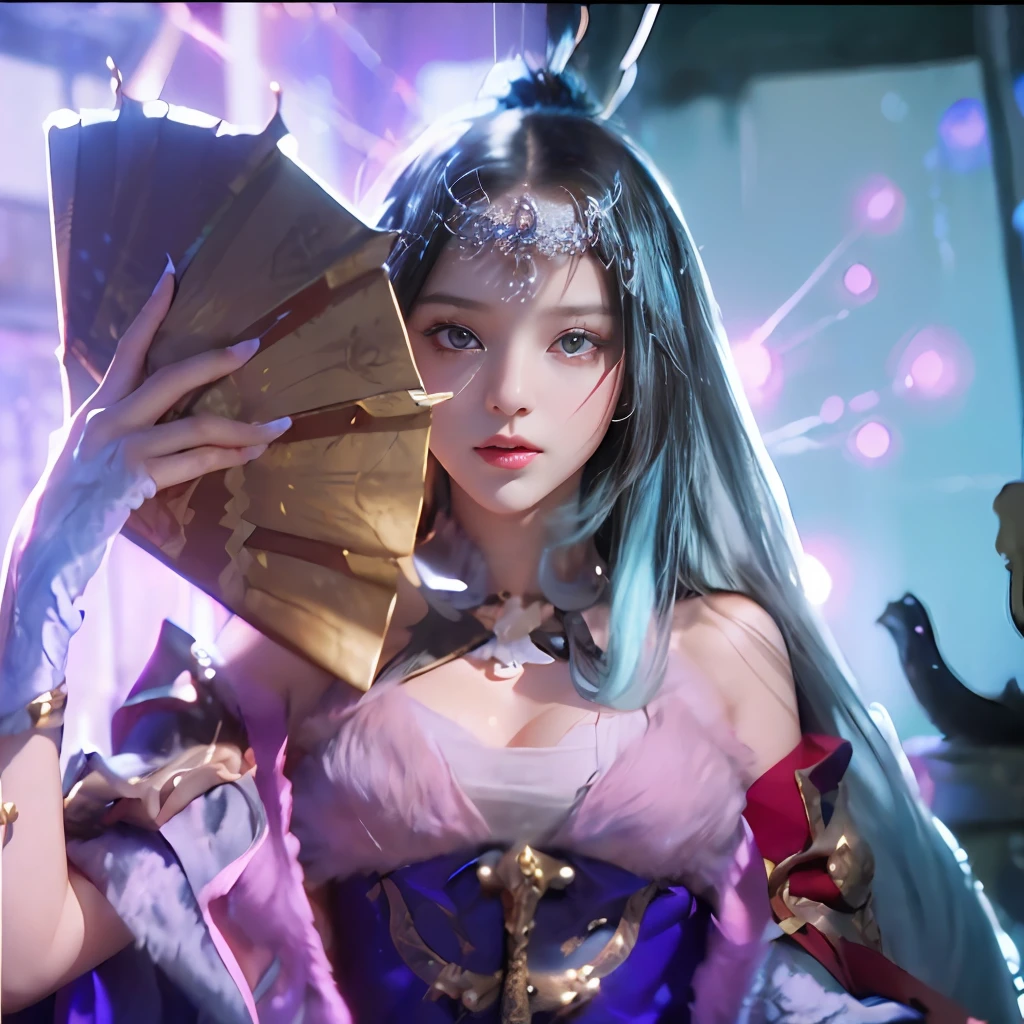 (((masterpiece+best quality+high resolution+ultra-detailed))), boa hancock, long silky black hair, high nose, sharp eyes, noble and inviolable temperament, (([female]: 1.2 + [beauty]: 1.2 + black long hair: 1.2)), snake_skull background, bright eyes, dynamic angle and posture, hand holding fan.