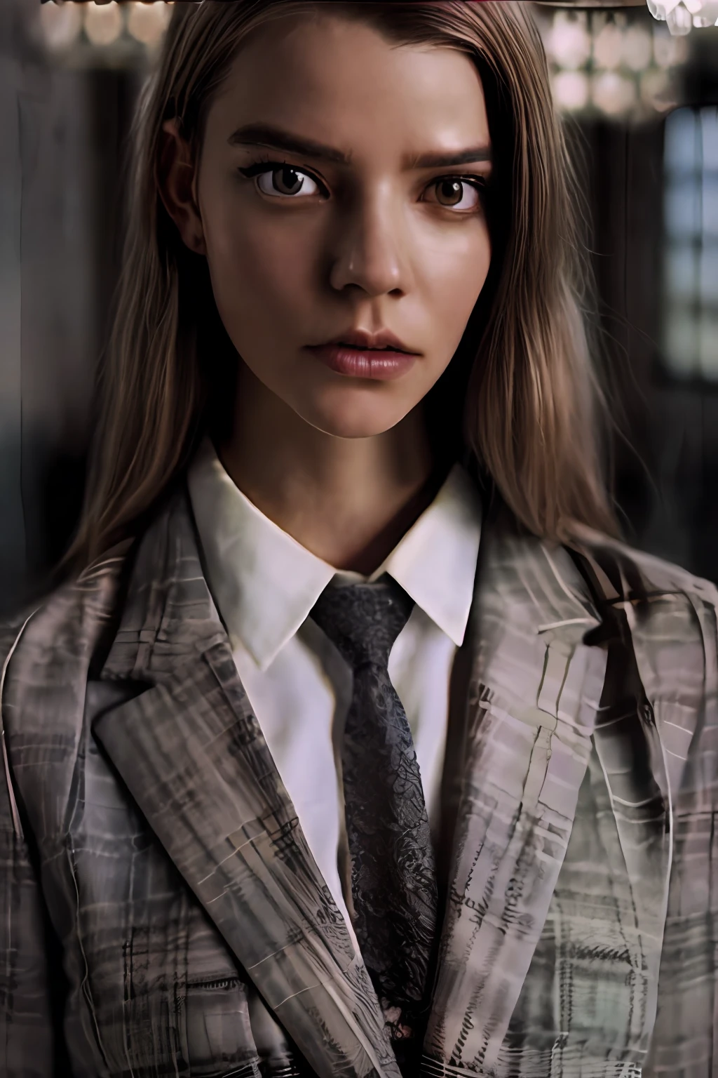 RAW photo, young woman, wearing a tie, slender fingers, school, indoors, (soothing tones:1.25), (hdr:1.25), (artstation:1.2), dramatic, (intricate details:1.14), (hyperrealistic 3d render:1.16), (filmic:0.55), (rutkowski:1.1), (faded:1.3), bad-hands-5