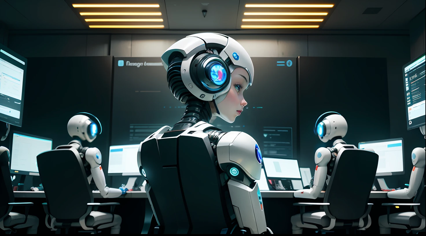 illustration of a human and robot working on computers, endless collaboration with ai, ai startup, strong artificial intelligence, artificial intelligence, artificial intelligence!!, with ai theme, cyborgs working, artificial intelligence machine, ai producing the realist, automation, robots, technological, human computer, ai researcher, robotics, future technology, corporate animation style