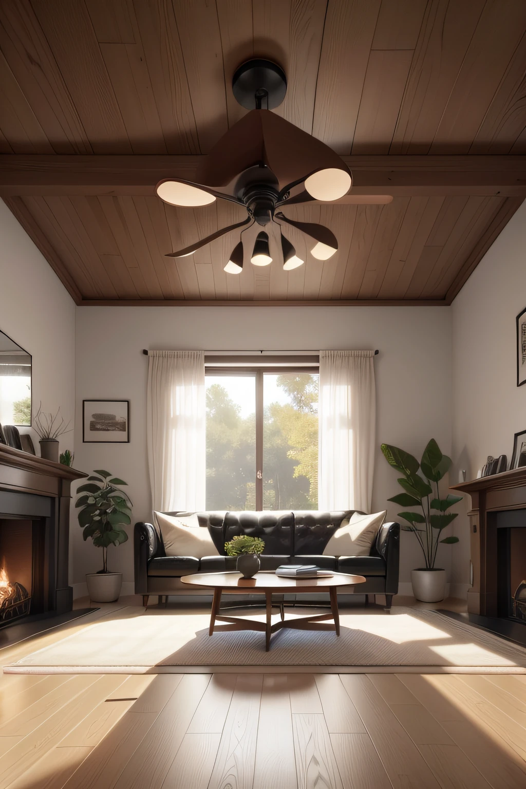 Simple interior decoration,There was a fireplace,Sofa coffee table,Frontal view perspective,Ultra photo realsisim, tmasterpiece, best qualtiy,Simple atmosphere, ultra - detailed, 超高分辨率,Indoor HD rendering