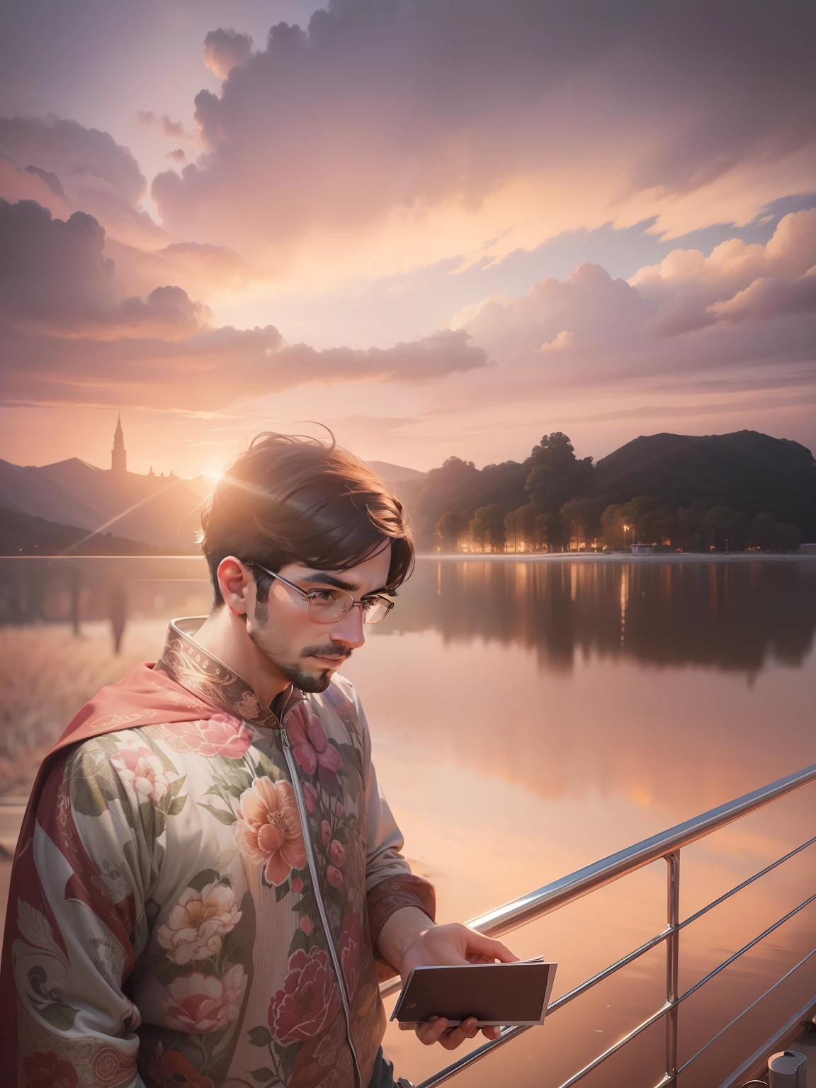 With beautiful background, realistic face cartoonist face