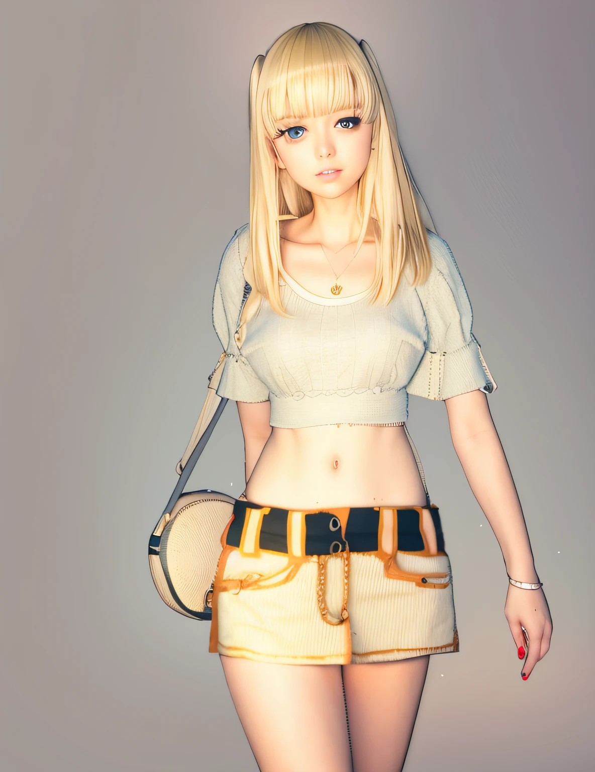 Realistic girl with wallet and purse in hand, a blond, wearing casual clothing, Ecchi anime style, colored sketch, Casual pose, Anime Girl, anime woman, Style Anime, Anime Art Style