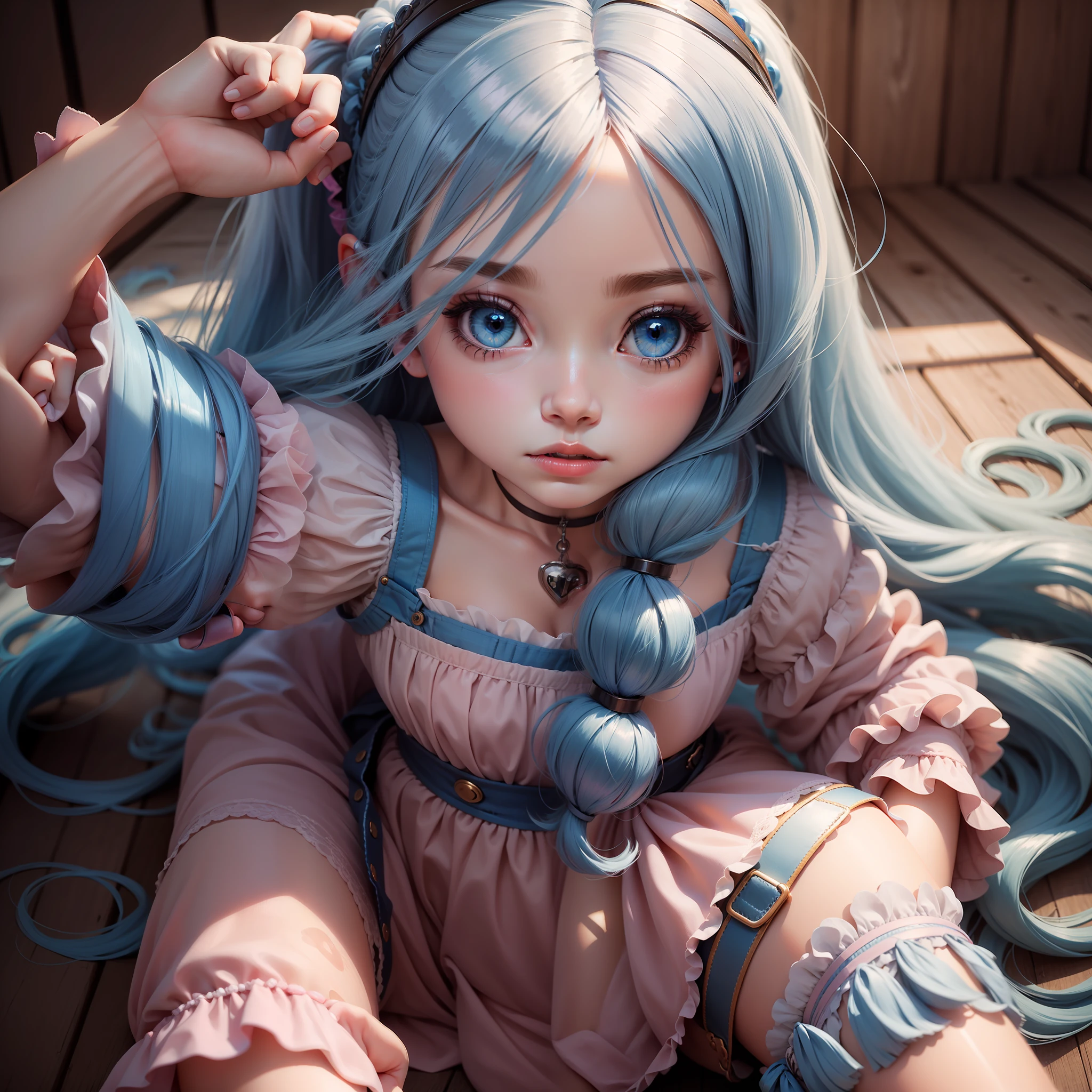 Girl with long hair, realistic, animation,cute,blue eyes,small girl, Barbie,love