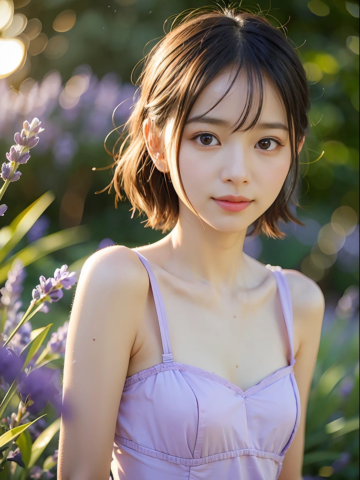 （（（fully body photo））））， （（Single Eyelids））），（（Sunset backlight））），（lens flare glow）），（Wear classical clothing）），（Super Soft Focus））））））， ssmile， （Configuration file））））， （Upp））， at twilight， Showers， Colorful lavender on background， Surrounded by lavender flowers， Take lavender, for example（（pastel sunset））， （yinchuan：1.5）， tmasterpiece， best qualtiy， RAW photogr， Photorealsitic， the face， beuaty girl， adolable， short detailed hair， （（（（depth of fields））））， A high resolution， Hyper-detailing， finedetail， Very detailed， cinmatic lighting