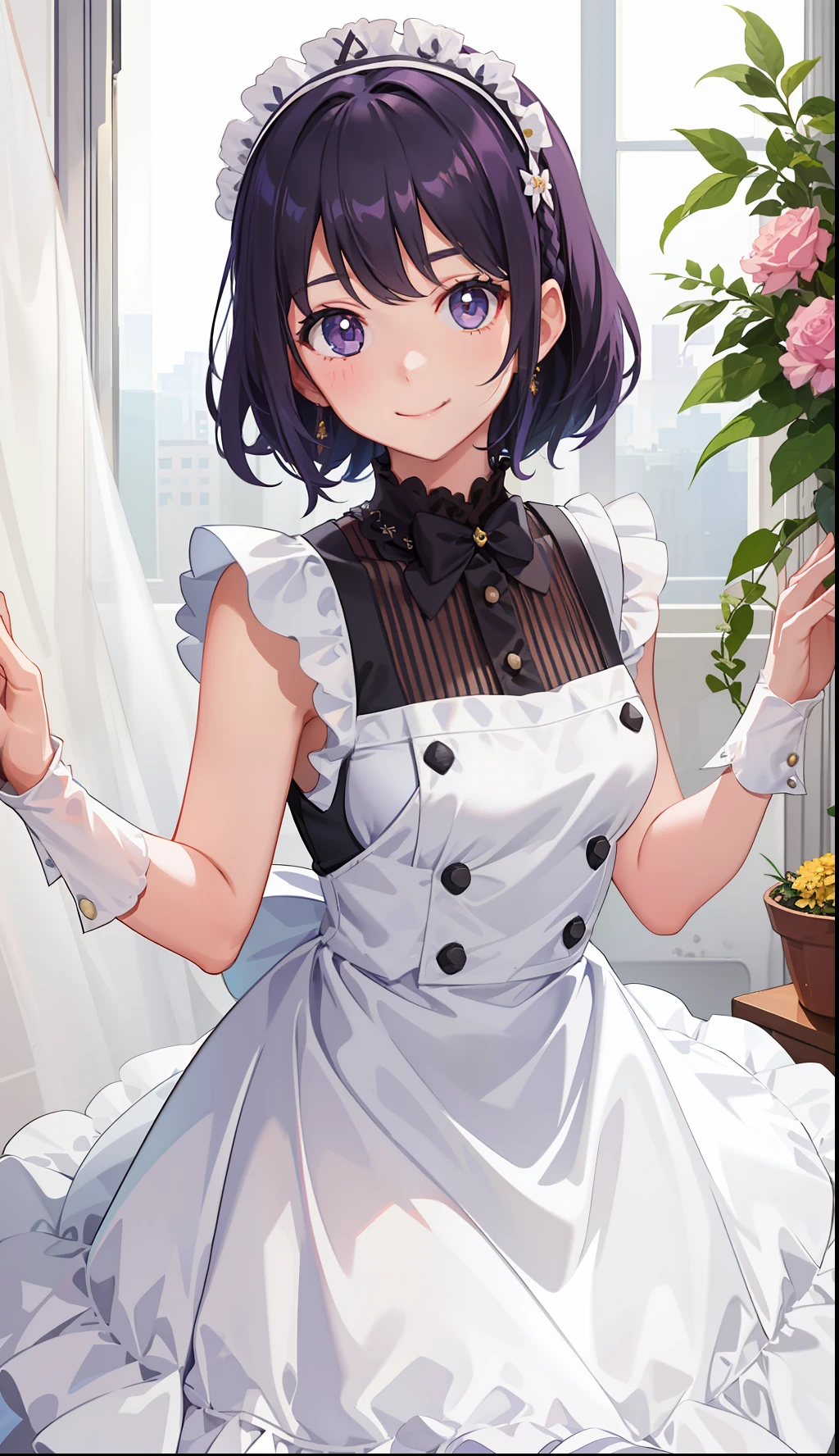1girl in、A smile、A delightful! pinafore、doress、hair adornments、Maids(small tits)