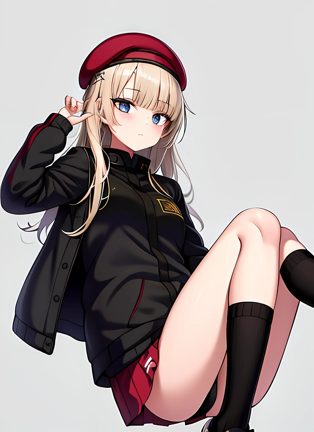 1girl,solo,beret,adidas,gopnik, legs apart,ruins background,cowboy shot,