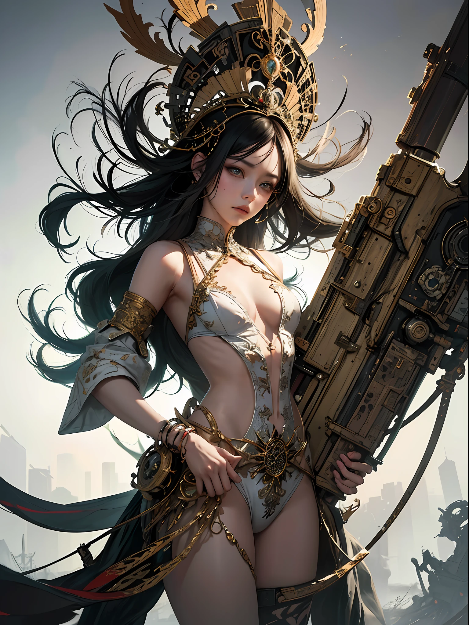 official art, unity 8k wallpaper, ultra detailed, beautiful and aesthetic, masterpiece, best quality, (zentangle, mandala, tangle, entangle), (fractal art:1.3) , 1girl, extremely detailed, dynamic angle, cowboyshot, the most beautiful form of chaos, elegant, a brutalist designed, vivid colours, romanticism, by james jean, roby dwi antono, ross tran, francis bacon, michal mraz, adrian ghenie, petra cortright, gerhard richter, takato yamamoto, ashley wood, atmospheric, ecstasy of musical notes, streaming musical notes visible