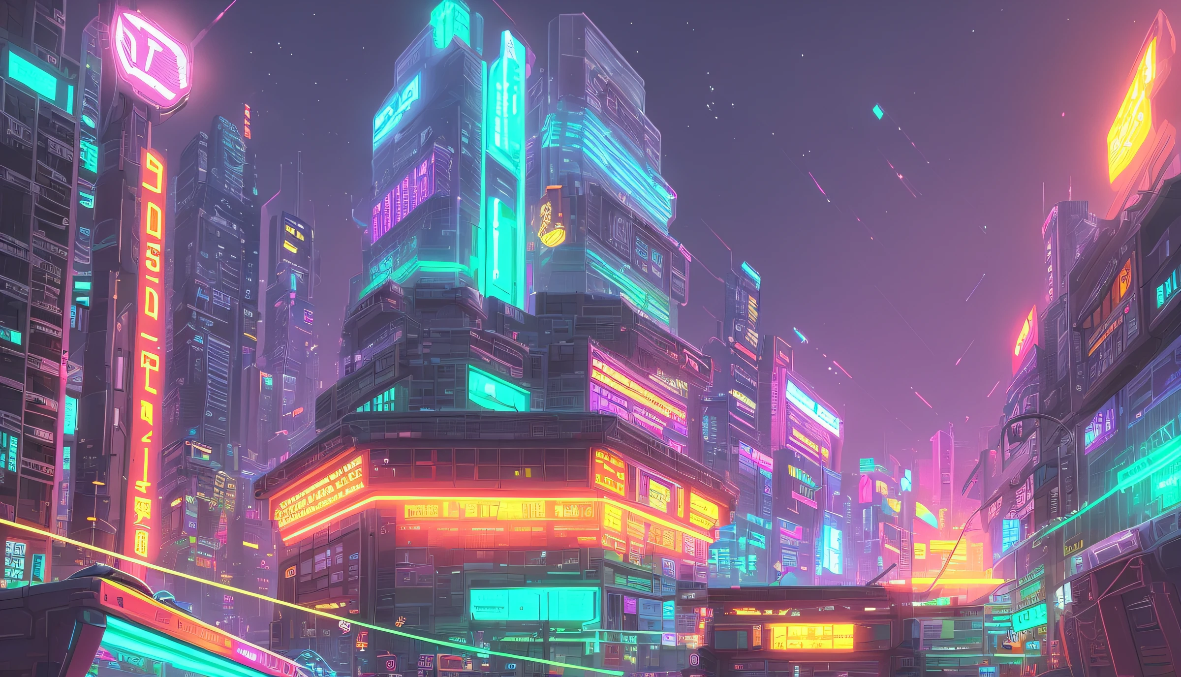 cyberpunk street, side view, 2D game style, pixel art style, cool vendors, roads and cars,
