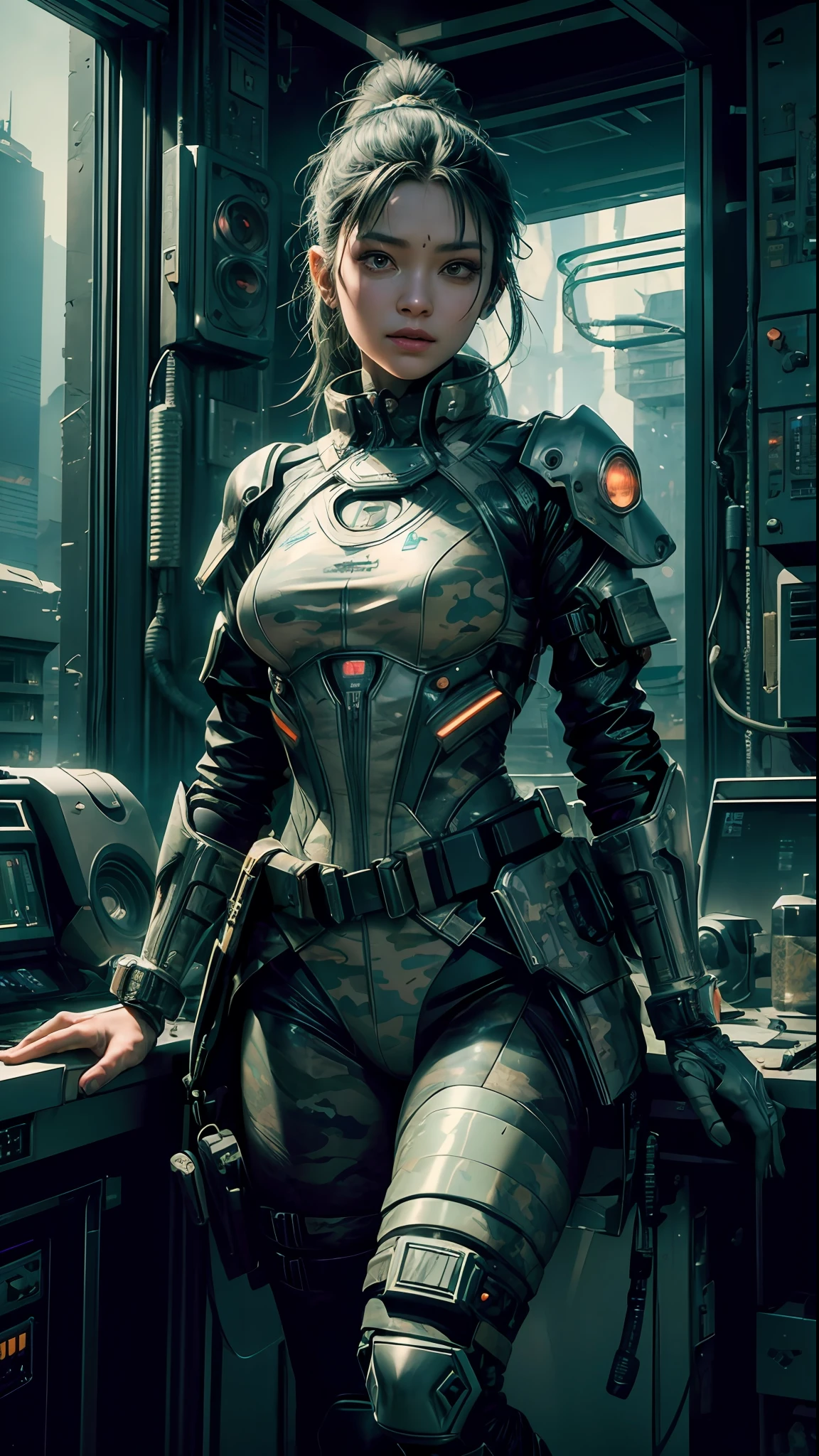 ((Best quality)), ((masterpiece)), (highly detailed:1.3), 3D, beautiful (cyberpunk:1.2) javanese goddess as soldier female (wearing camouflage_uniform:1.1), full long uniform, bandolier (camouflage:1.3),HDR (High Dynamic Range),Ray Tracing,NVIDIA RTX,Super-Resolution,Unreal 5,Subsurface scattering,PBR Texturing,Post-processing,Anisotropic Filtering,Depth-of-field,Maximum clarity and sharpness,Multi-layered textures,Albedo and Specular maps,Surface shading,Accurate simulation of light-material interaction,Perfect proportions,Octane Render,Two-tone lighting,Wide aperture,Low ISO,White balance,Rule of thirds,8K RAW,Efficient Sub-Pixel,sub-pixel convolution,