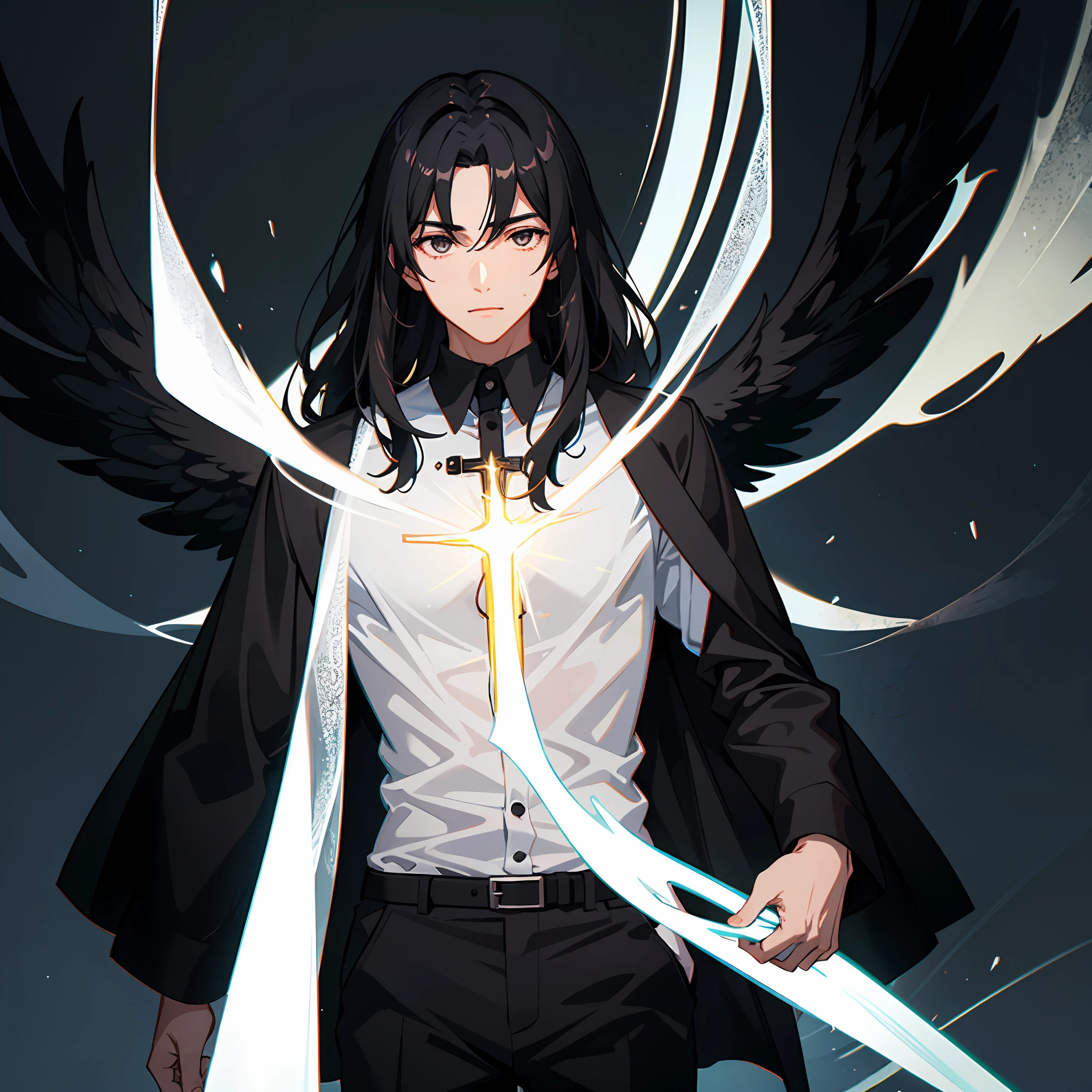 A black-haired man is sucked into heaven by the holy light after his death