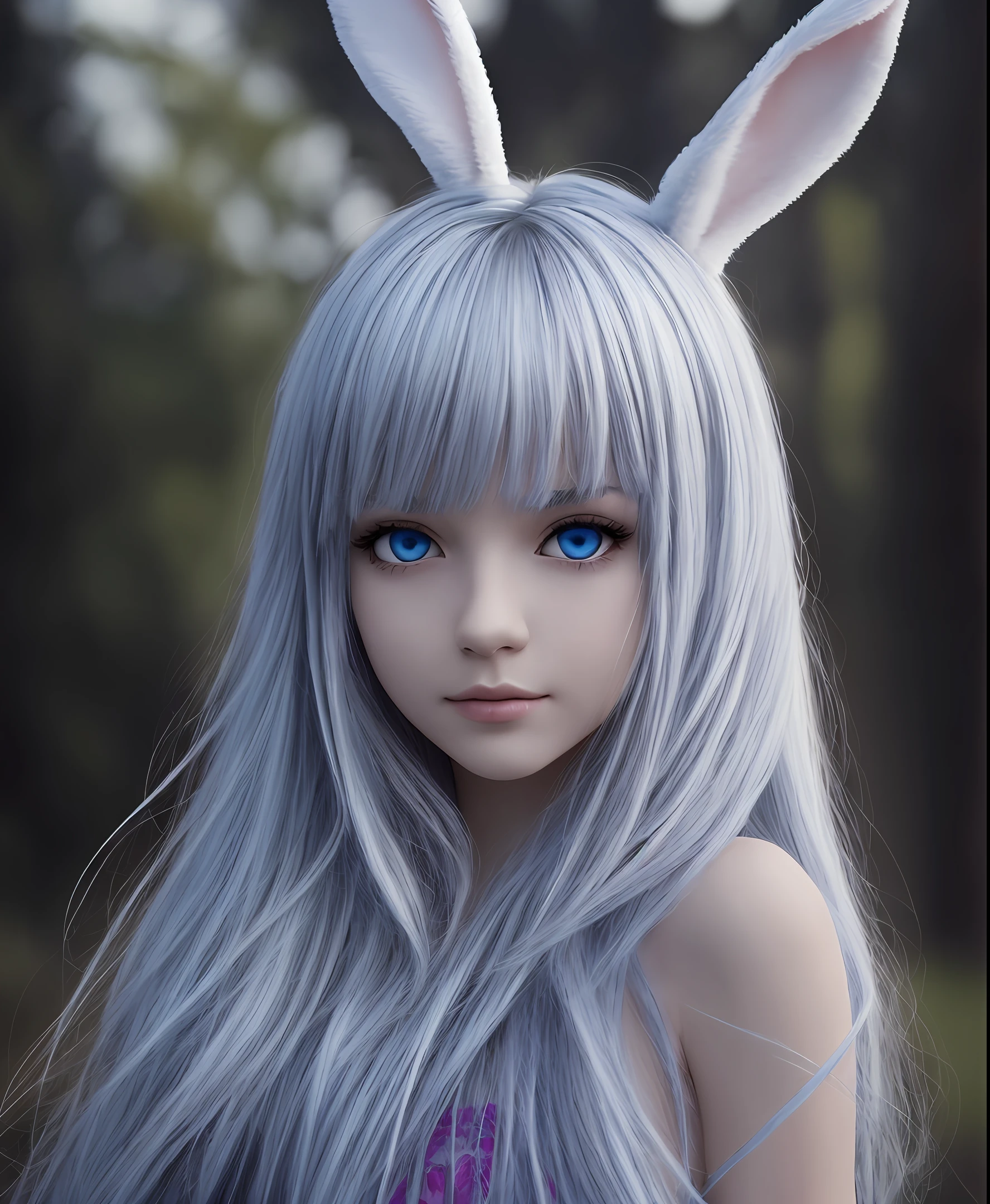 Bunny, female, beauty, blue eyes, white hair --auto --s2