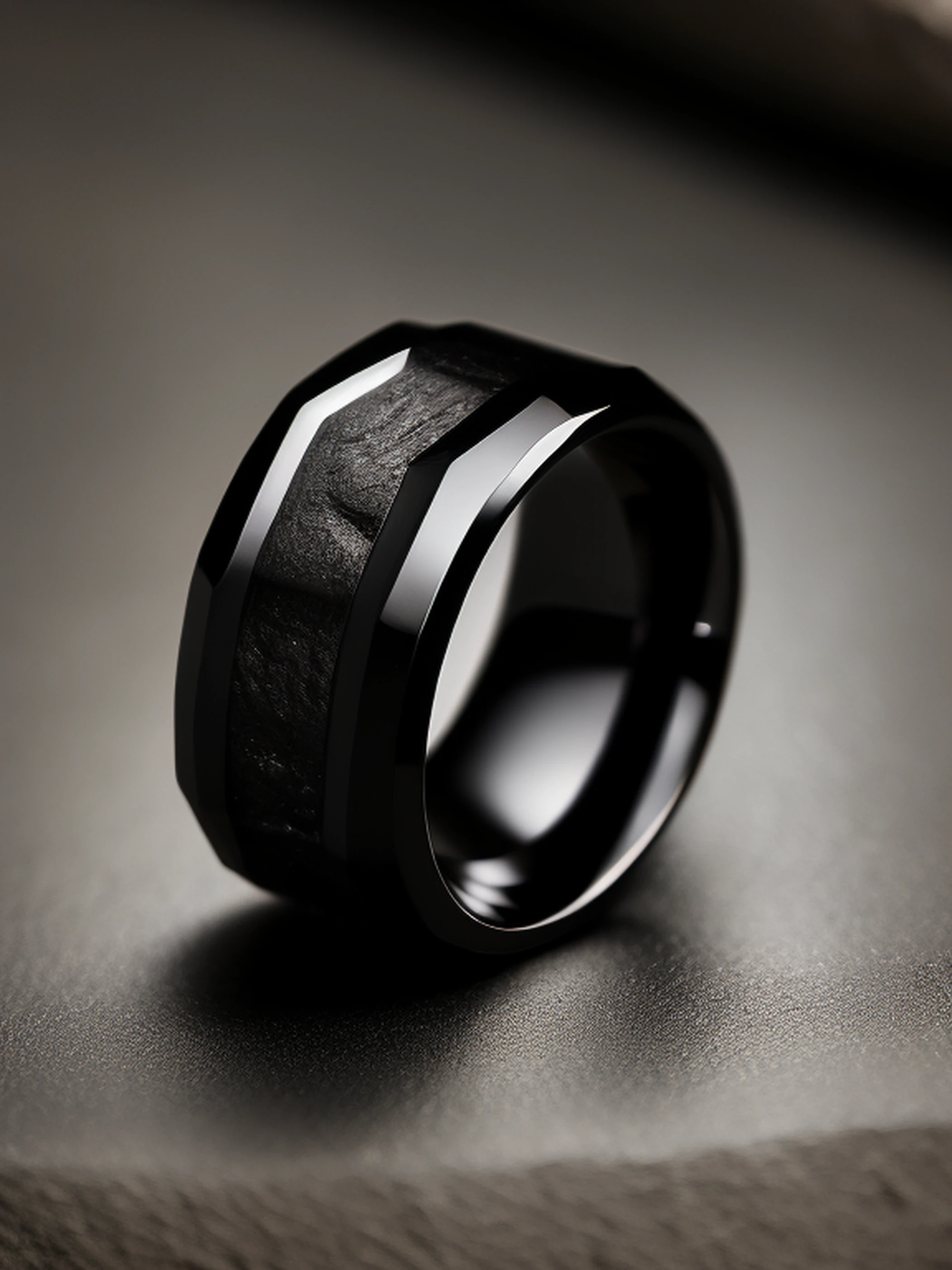 macro shot of black mens ring