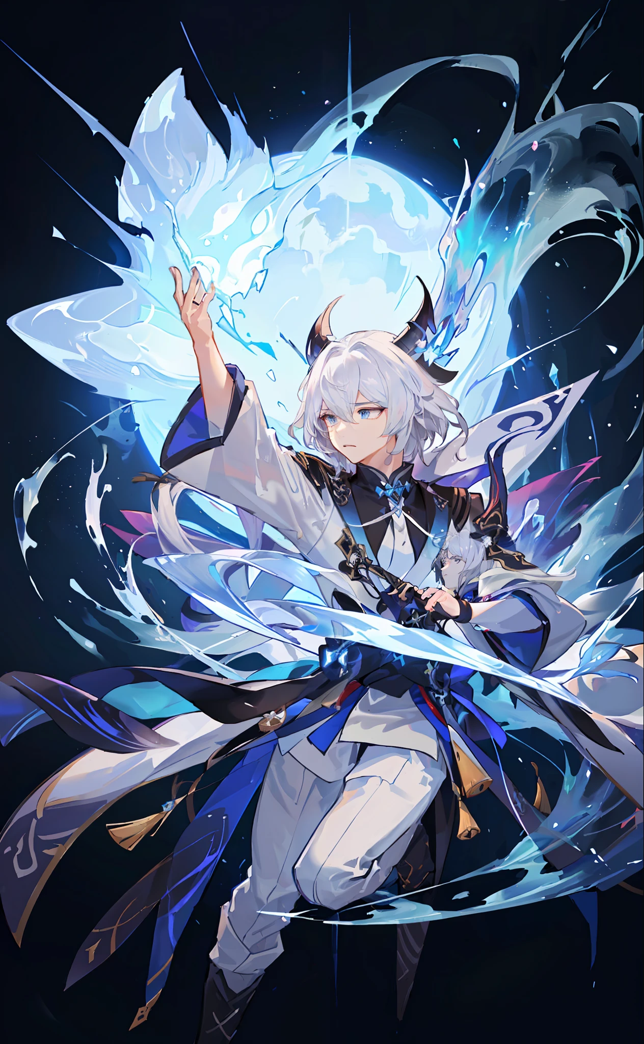 anime girl with blue eyes and white hair in a black outfit, white haired deity, xqc, keqing from genshin impact, handsome guy in demon slayer art, genshin impact character, zhongli from genshin impact, from arknights, from bravely default ii, fate grand order, ayaka genshin impact, nagito komaeda