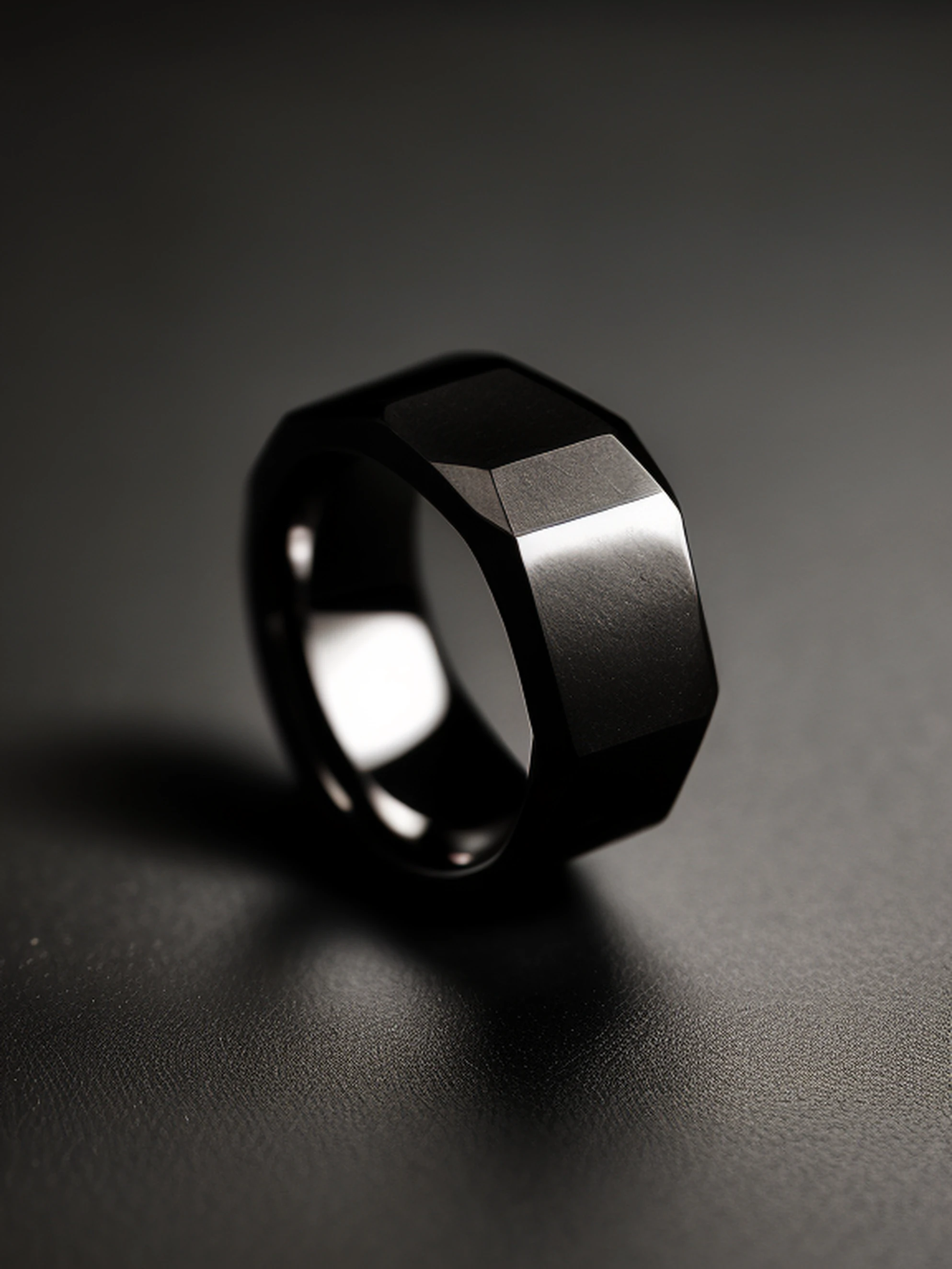 macro shot of black mens ring