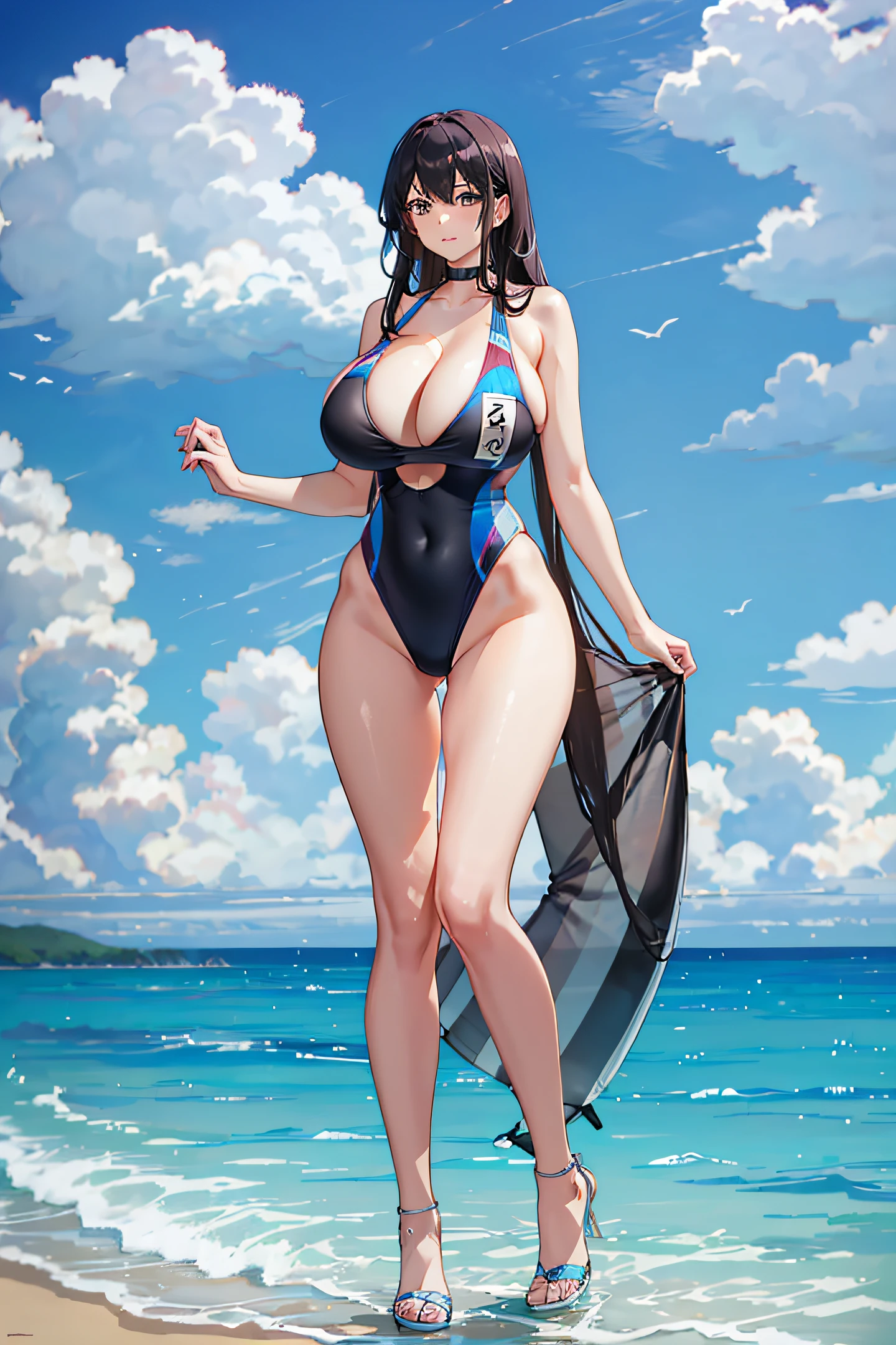 femele,quadratic element,Three-point swimsuit,huge tit,long whitr hair,Beautuful Women,blue-sky,the sea,sandbeach,Raised sexy,enchanting,In the daytime,Unrestrained