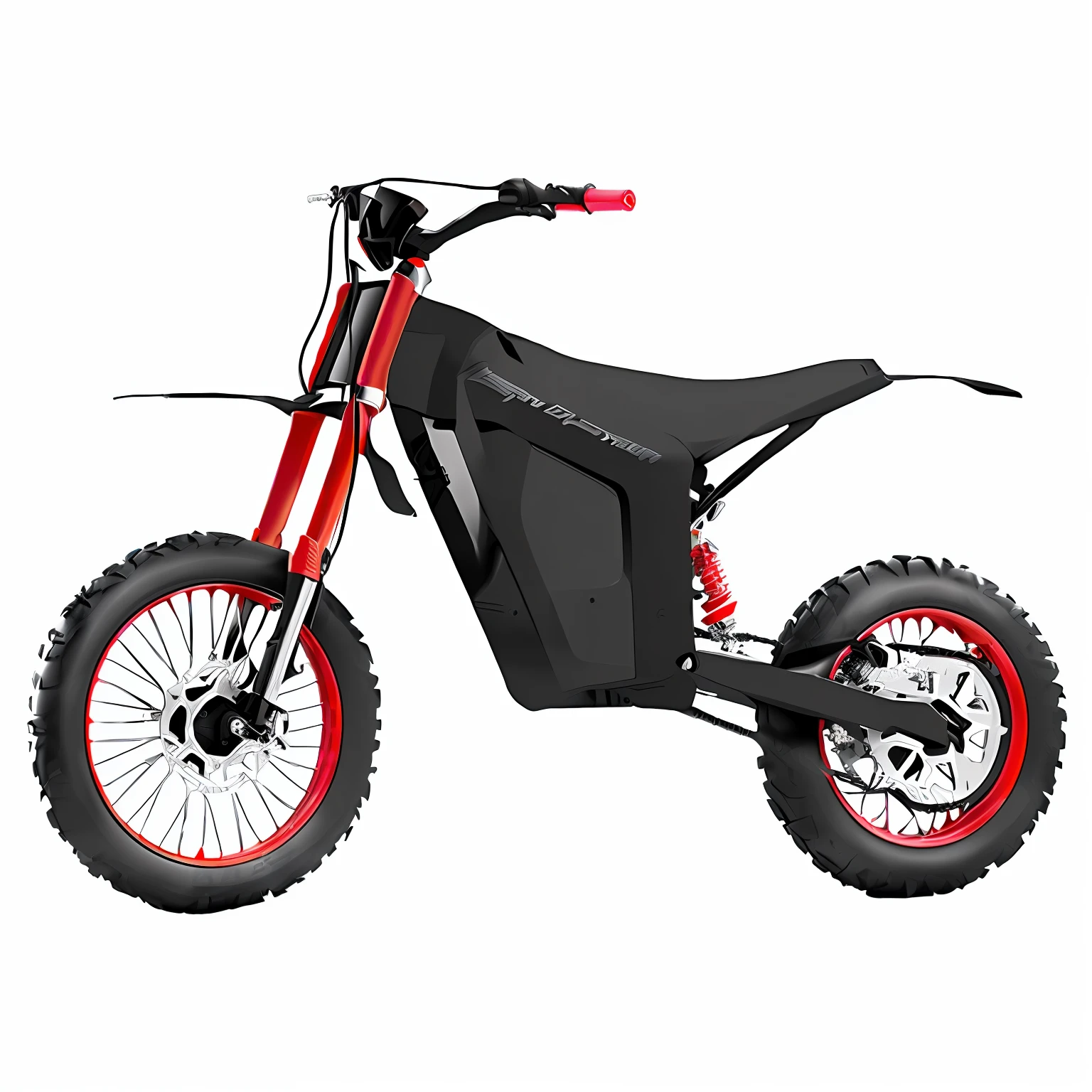 Red and black electric buggy with red tires, it has a red and black paint, black and red only!!!, black and red only, motocross bike, the motorcycle, really trying to ride it, Black stainless steel，Red trim, black and red scheme, MX2, motorcycle, Bizarre, ultra high quality model, scrambler, ultra super realistic，Premium sense background，Cool functional wind，cyber punk perssonage