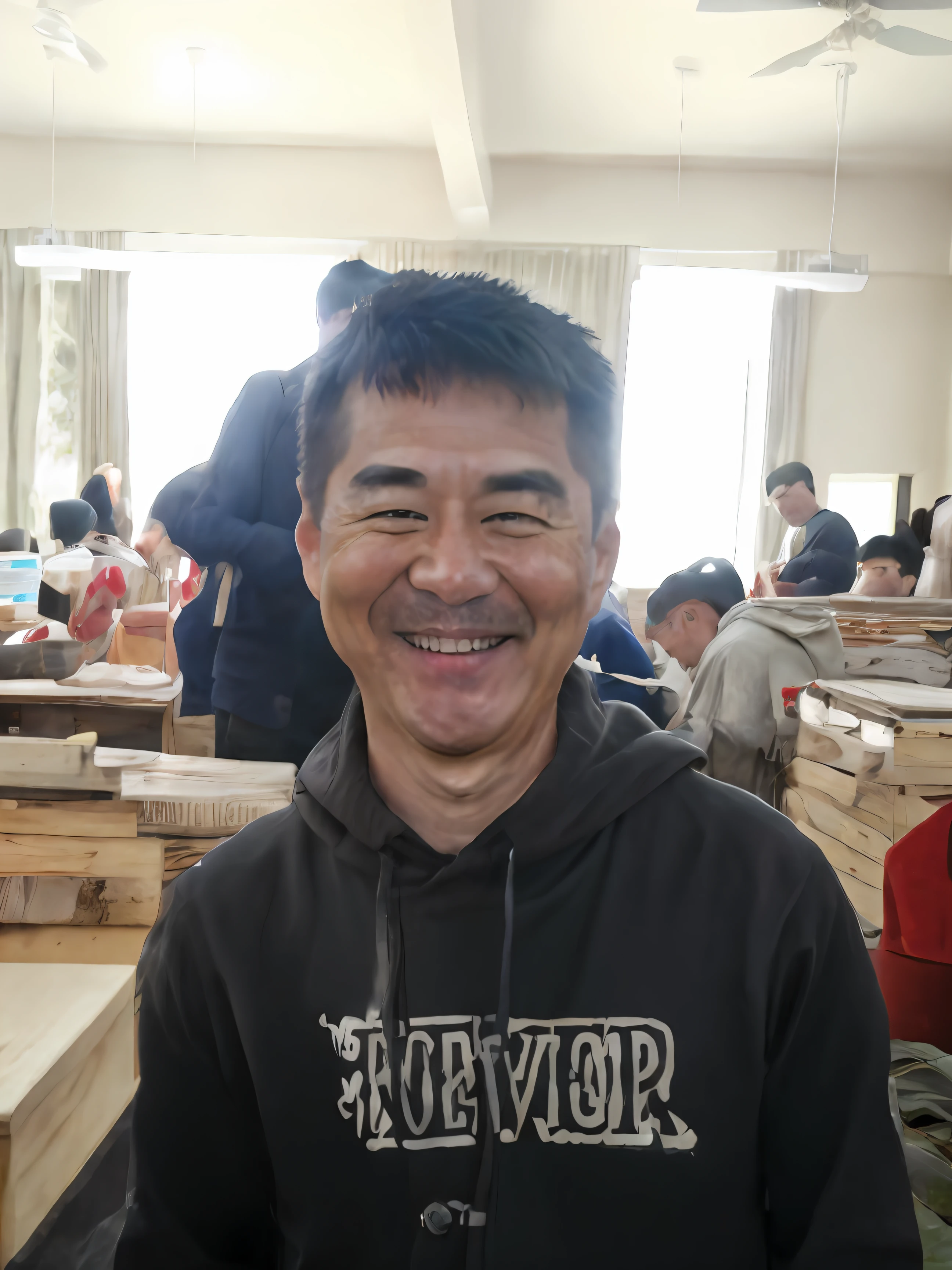 RAW photo, a portrait photo of 55 y.oh oh oh，mtu, traveling clothes, Standing in the forest, Natural skin, 8K  UHD, High quality, filmgrain, Fujifilm XT3 makes the man in the photo smile even brighter and do not change anything else to keep it as it is