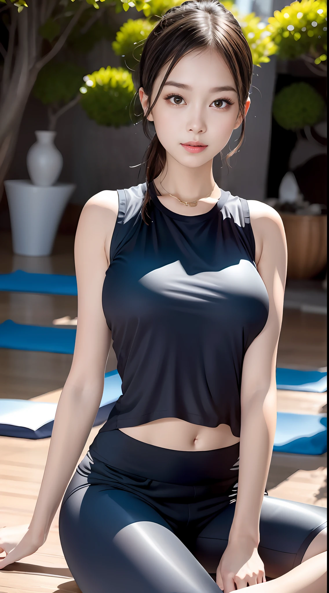 Ultra-realistic 8K CG,(Yoga vest,Yoga shorts),s the perfect face,flawless perfection,Ren,tmasterpiece,professionalartwork,famousartwork,s the perfect face,beauitful face,beautidful eyes,((Perfect female body)),,(Blushlush:0.5),Enchanting expression,Ultimate detail_The eye,Exquisite background,depth of fields,photorealestic:1.3,,1girll,Full body like