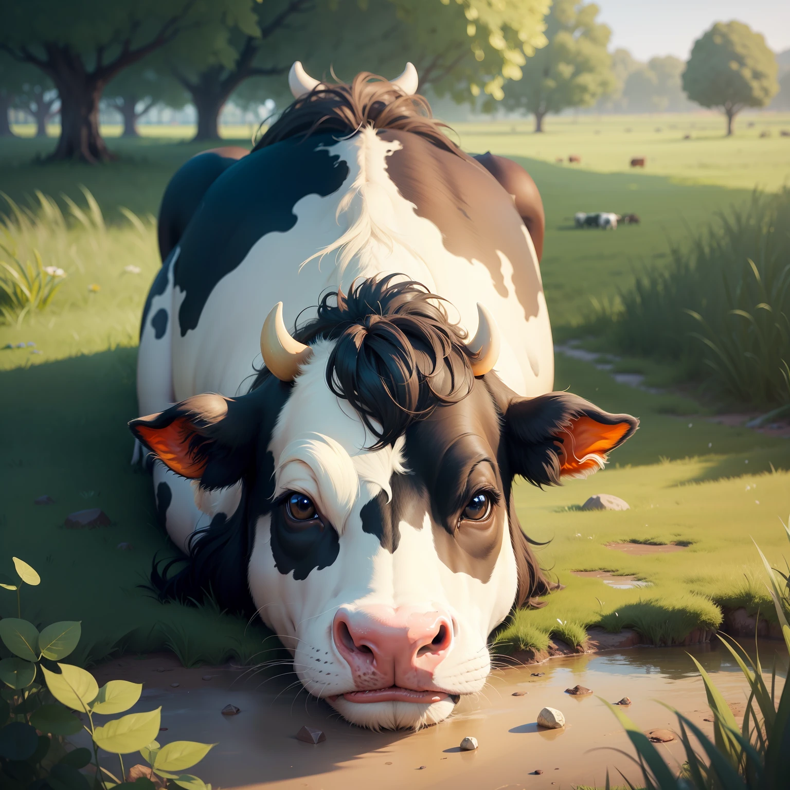 Cow laying on it’s side, concept art, 8k