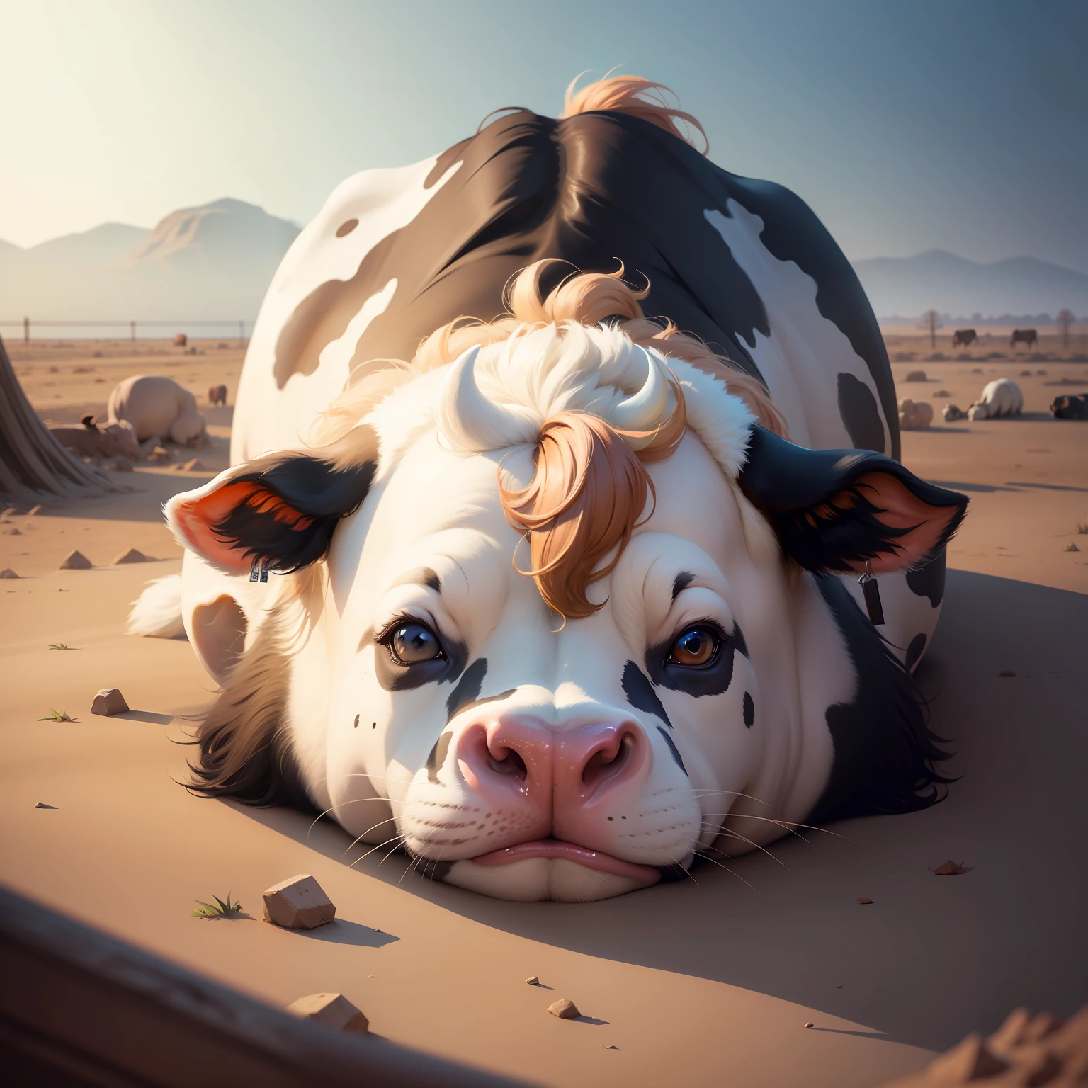 Cow laying on it’s side, concept art, 8k