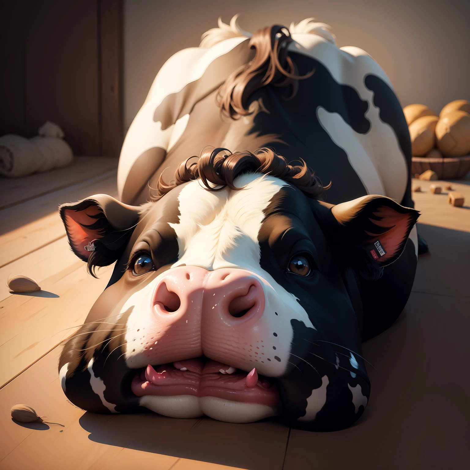 Cow laying on it’s side, concept art, 8k