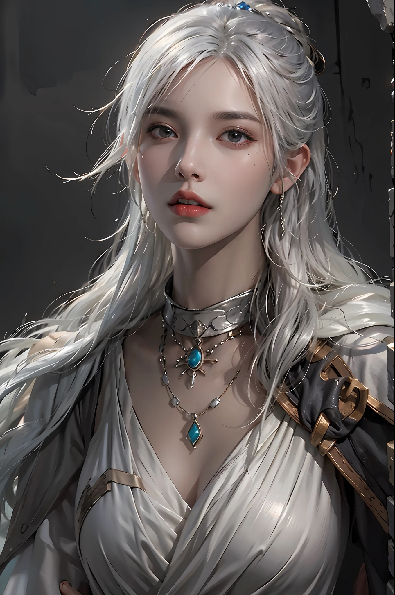 A woman with white hair and a sword in her hand - SeaArt AI