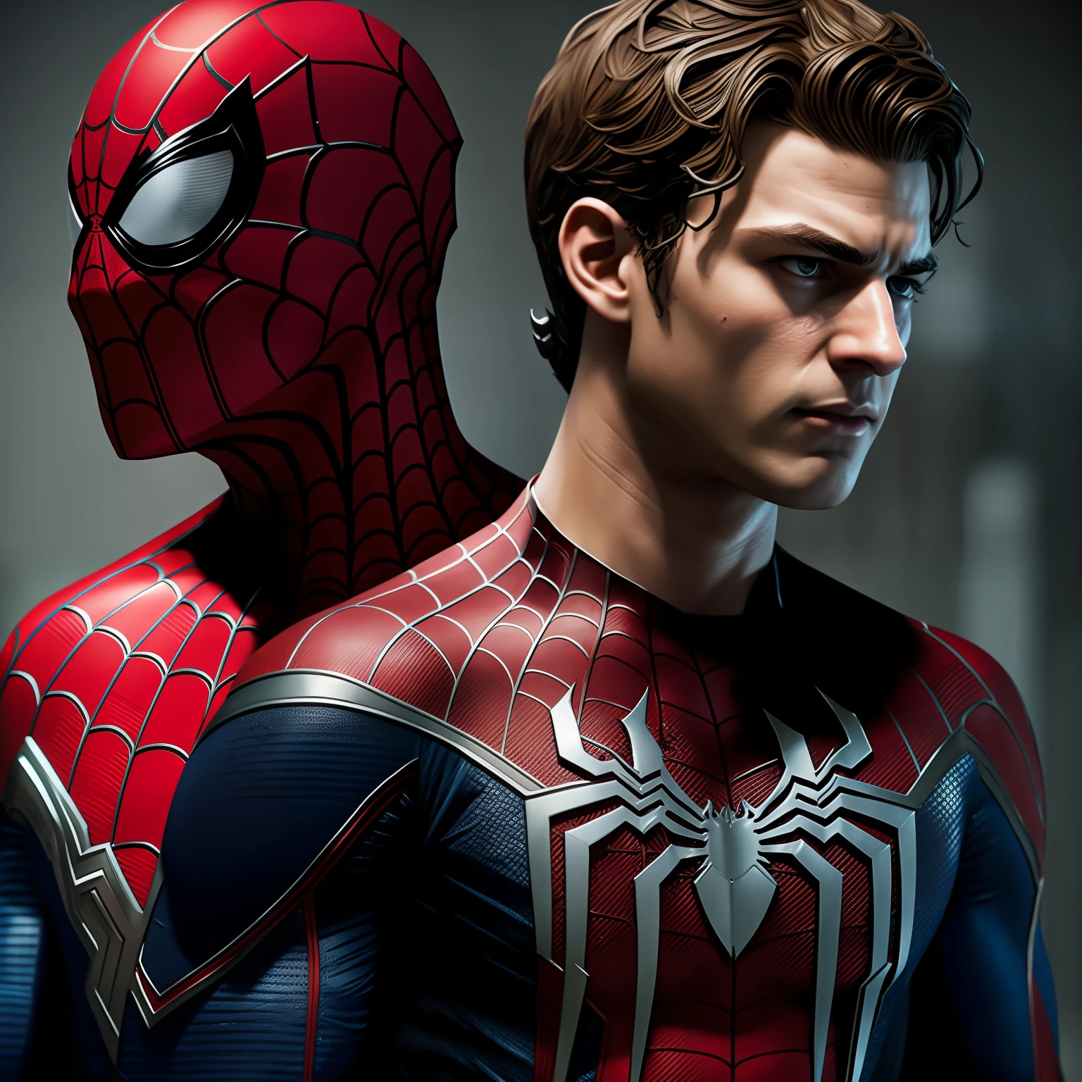 spider-man、Tattered mask、Injured、murky、rain is falling、Detailed suit、Tired、Peter Parker、​masterpiece、top-quality、A detailed face、Grown-up、Dirty