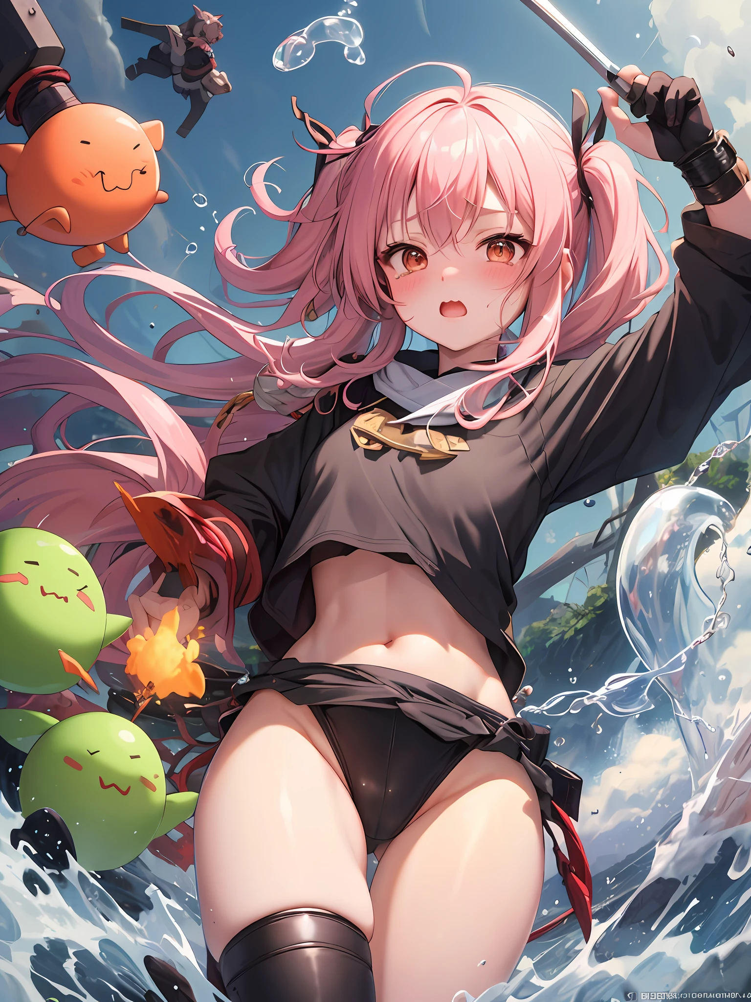 NSFW, ​masterpiece, top-quality, The ultra -The high-definition, Top resolution, ighly detailed, profetional lighting、pretty skin、A slender, a very cute, Young face, 1girl, red blush, embarrassed from, crying how bright、tears、Women's Focus, frombelow, glutes、hair adornments,disheveled hair、mix4、(8K、Raw photography、top-quality、​masterpiece:1.2)、make - up、 shiny breasts、shinny skin、Curvaceous but slender、Professional Lighting、Weeping hair、abundant detail、Put hair on your ears、agitation、struggle、hair adornments、Crisp face、hight resolution、most beautiful image in the world、Manju Sosai、lifted by self, Detained by the general and sentenced to flogging、Burning at the Burning、Flogging、slaves、Open mouth and drool、Marks of whiplash、Whip wound、arrest、noose、chains、fetters、Wrist flails、pillory、Prisoner of War Kunoichi、Slime that burns clothes、village、vila、kunoichi、ninjartist、Glowing face、Sulfuric acid attack of slime、Full body posture、Battle scene between a beautiful kunoichi and a slime、Kunoichi slashing slime、buttle、Clothes Damaged、war cry、fights、Brave look、vs、Vicious slime、poneyTail、Pang、Tears from the eyes、stealth、Iga、Kōka、kunai、shuriken、Chain sickle、Decayed clothes、10 years imprisonment、