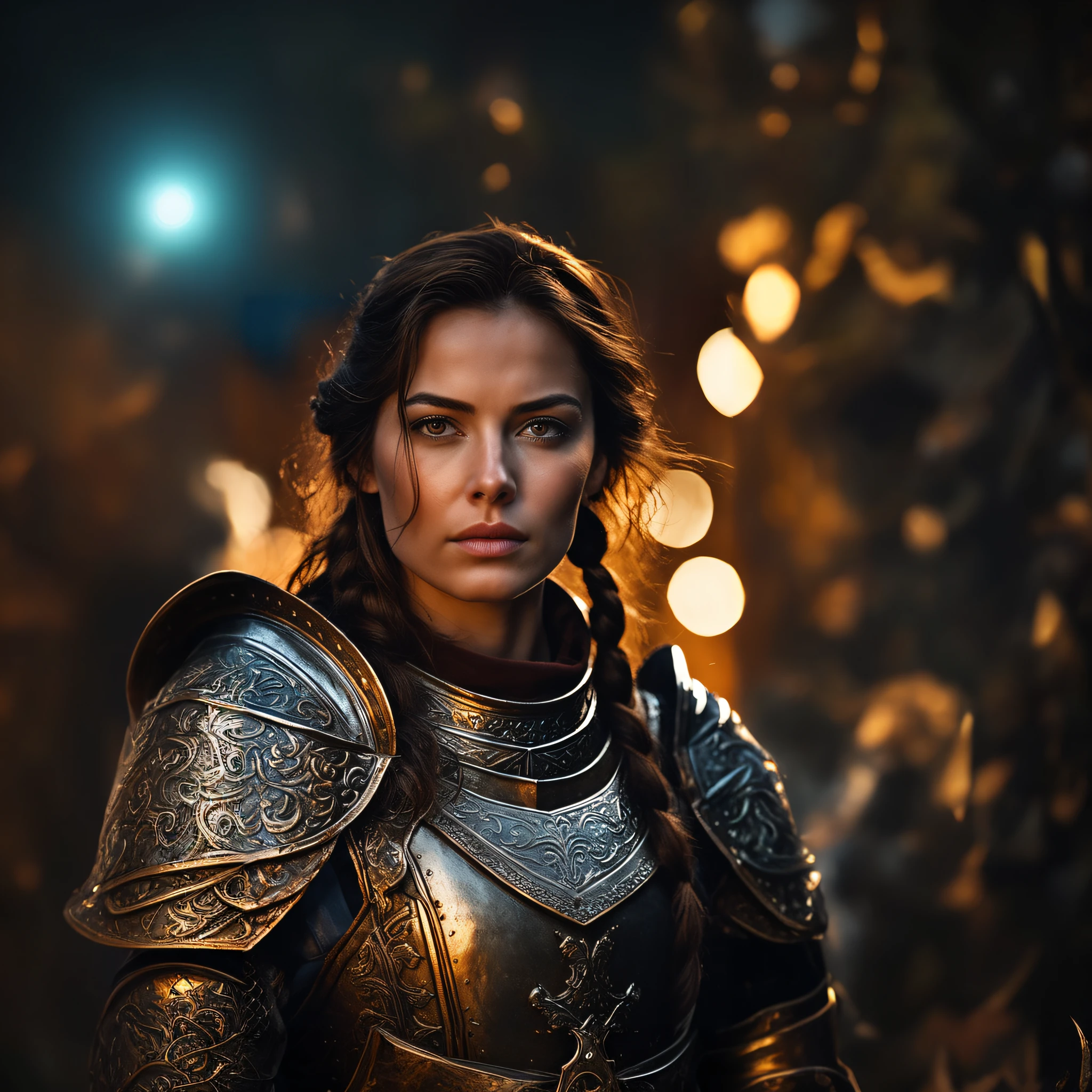 Woman in armor with a sword and a chain around her neck, cavaleiro feminino bonito, na armadura do cavaleiro, de uma bela cavaleiro feminina, Retrato do Paladino Feminino, gorgeous female paladin, retrato cavaleiro feminino, fantasia paladin mulher, 4K fantasia detalhe, armadura bonita, picture of female paladin, linda guerreira, photogenic details on armor