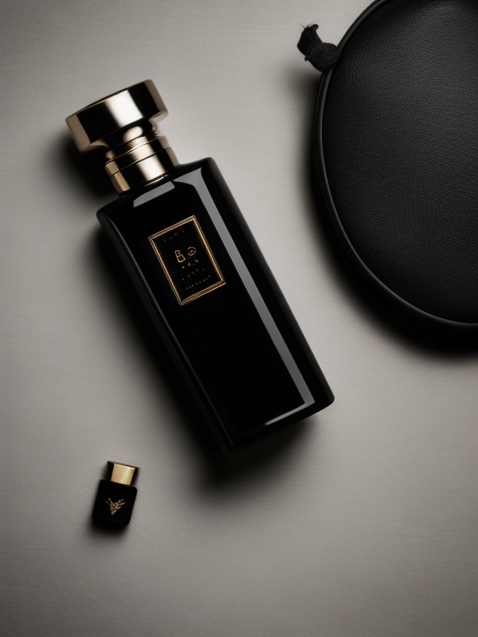 bird eye shot of mens black perfume bottle