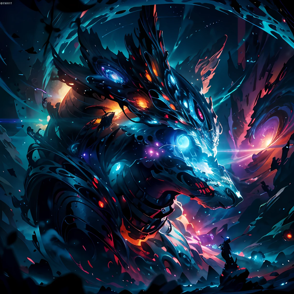 In the vast expanse of the cosmos, a breathtaking image unfolds before your eyes. In the heart of a starry galaxy, vibrant nebulae dance and swirl, their ethereal colors blending and intertwining. The scene is a symphony of cosmic beauty, with tendrils of interstellar dust and gas reaching out into the void. The stars shine with an otherworldly brilliance, illuminating the cosmic tapestry that stretches across the vastness of space. It is a visual feast for the senses, an awe-inspiring glimpse into the wonders of the universe. BREAK,Detailed,Realistic,4k highly detailed digital art,octane render, bioluminescent, BREAK 8K resolution concept art, realism,by Mappa studios,masterpiece,best quality,official art,illustration,ligne claire,(cool_color),perfect composition,absurdres, fantasy,focused,rule of thirds