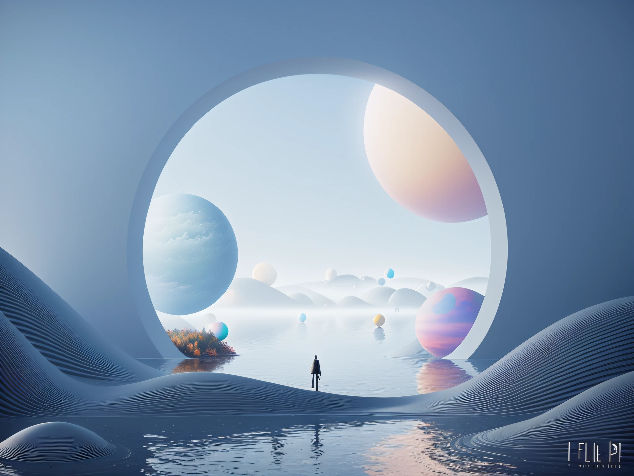 There is a large circle, surreal 3 d render, Surrealism 8k, otherworldly visuals, in a surreal dream landscape, floating spheres and shapes, a surreal dream landscape, hyperrealistic compositions, 3 d render beeple, surreal dreamscape, digital art render, in the art style of filip hodas, dreamlike surrealism