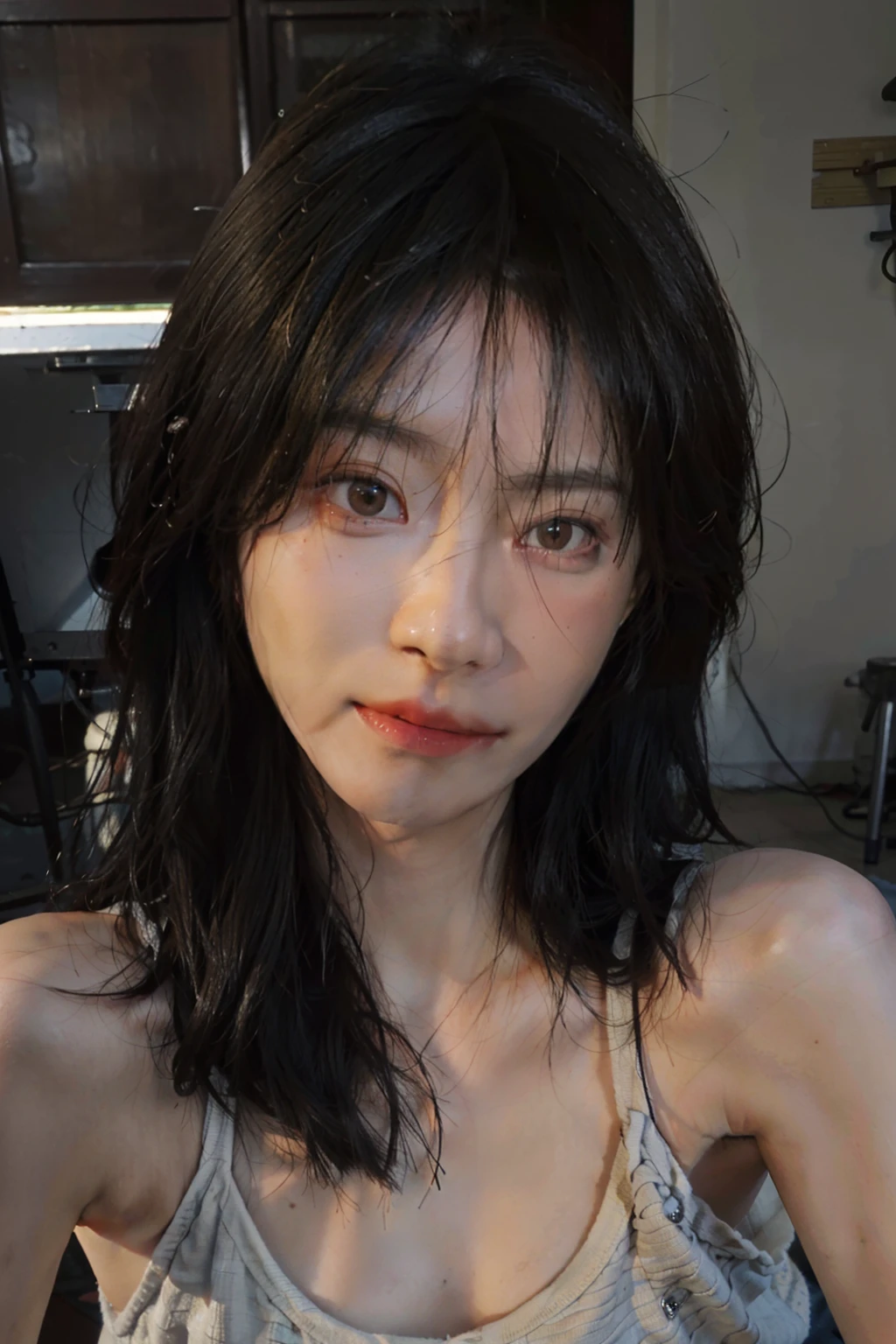 8K,Best quality, masterpiece, ultra high res, (photorealistic:1.4), raw photo, (Authentic skin texture:1.3), (film grain:1.3), (selfie angle),1girl,beautiful detailed eyes and face,masterpiece, best quality,close-up,upper bod,