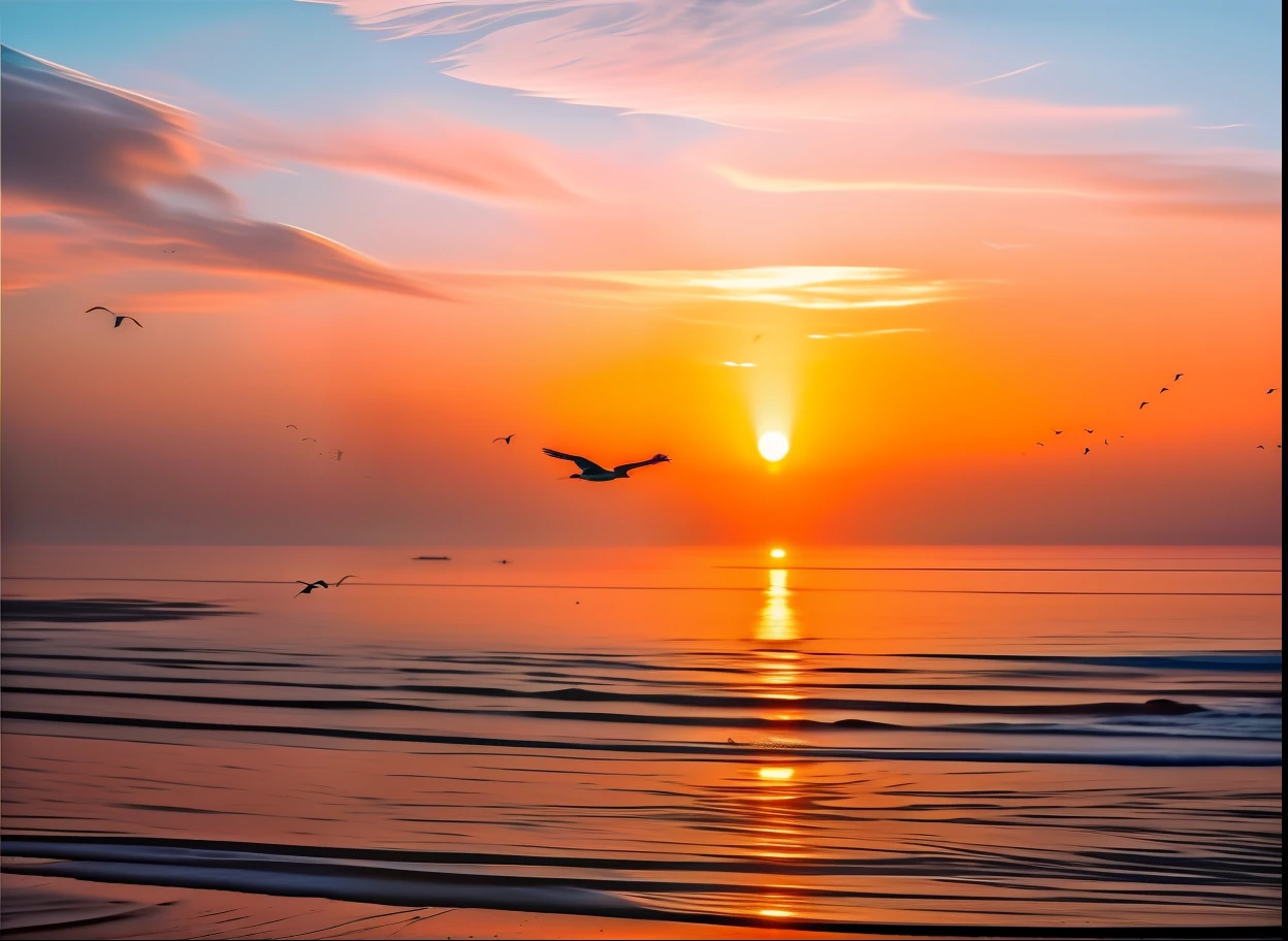 Sunset over the ocean，A bird flies in the sky, flying through sunset, beautiful sunset, the setting sun, Beautiful photo, Beautiful sunset, beautiful morning, beach sunset background, sun rising, flying over the ocean, Sunset photo, The most beautiful sunset, Soaring, Fly over the horizon, bird flying out of water
