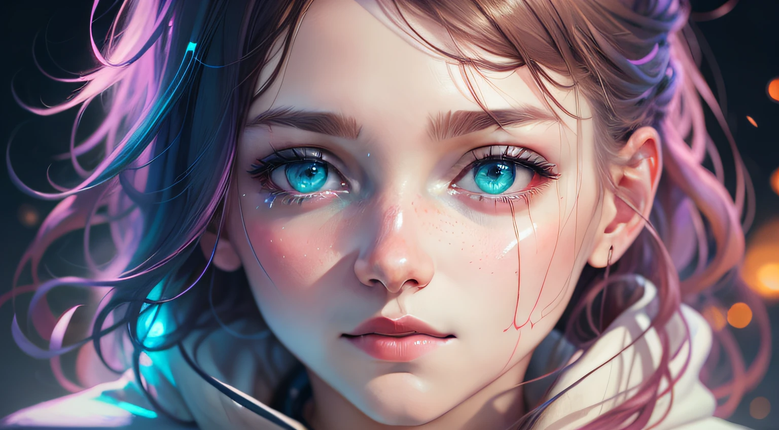 woman with agnes cecile, glowing design, pastel colors, ink drops, autumn lights